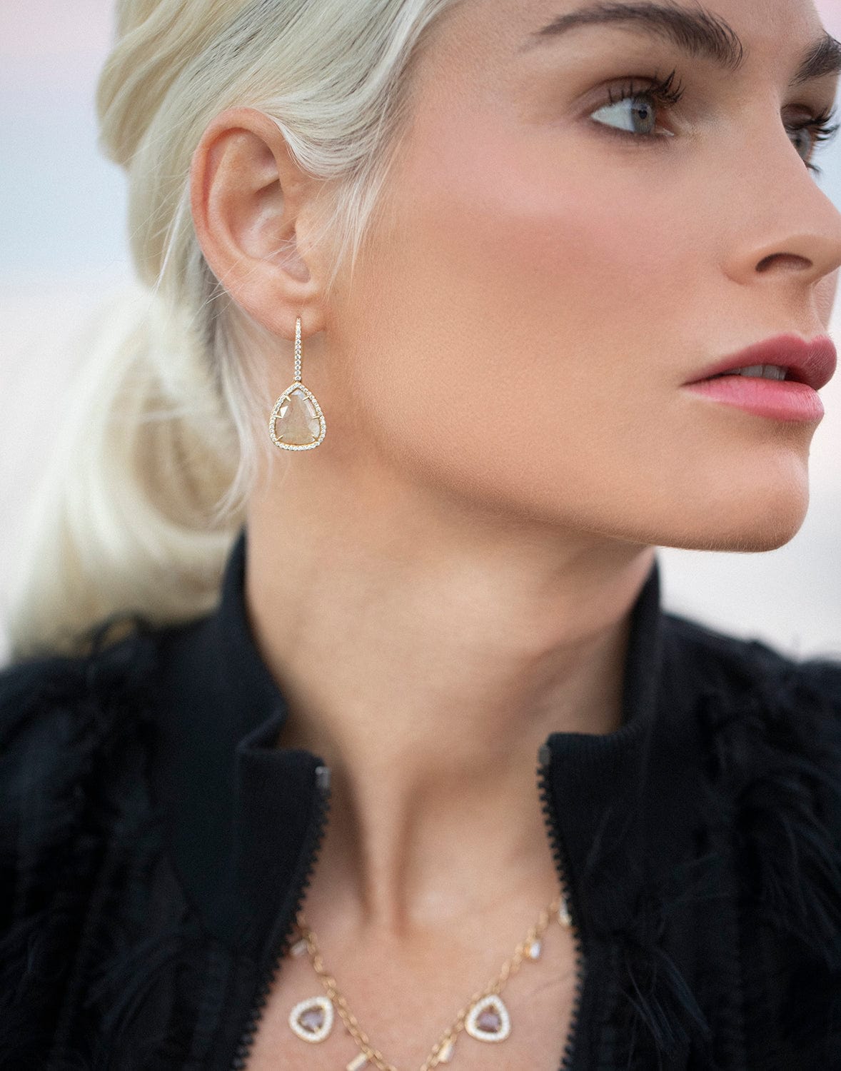 SUTRA-Rough Cut Diamond Drop Earrings with Pave-YELLOW GOLD