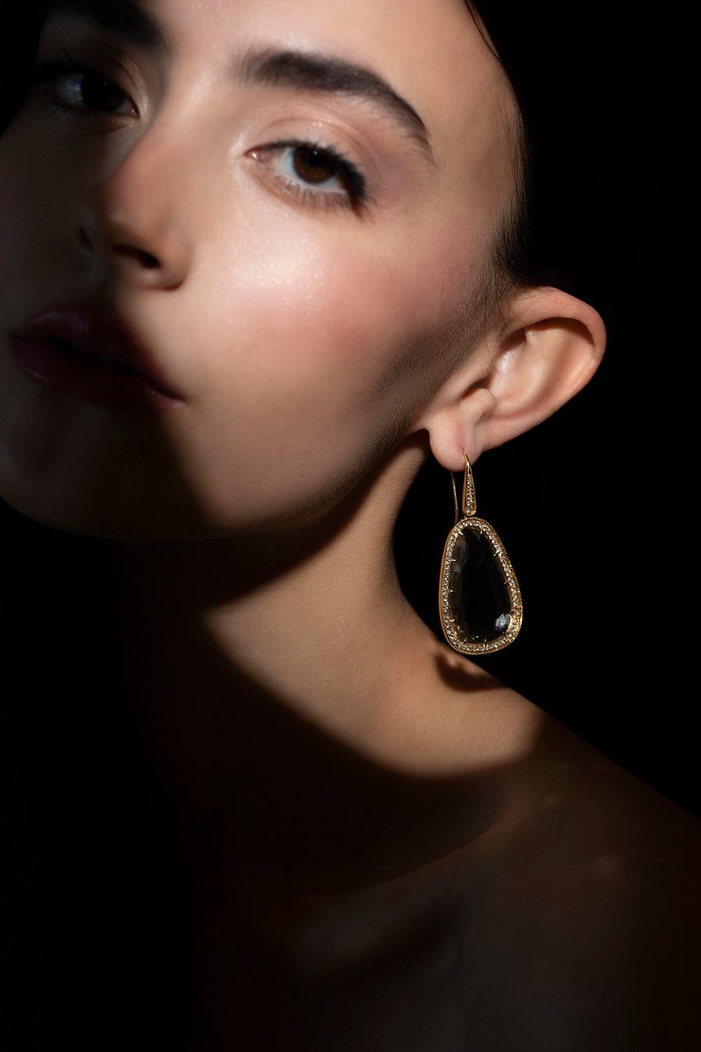 SUTRA-Smoky Quartz Earrings-YELLOW GOLD