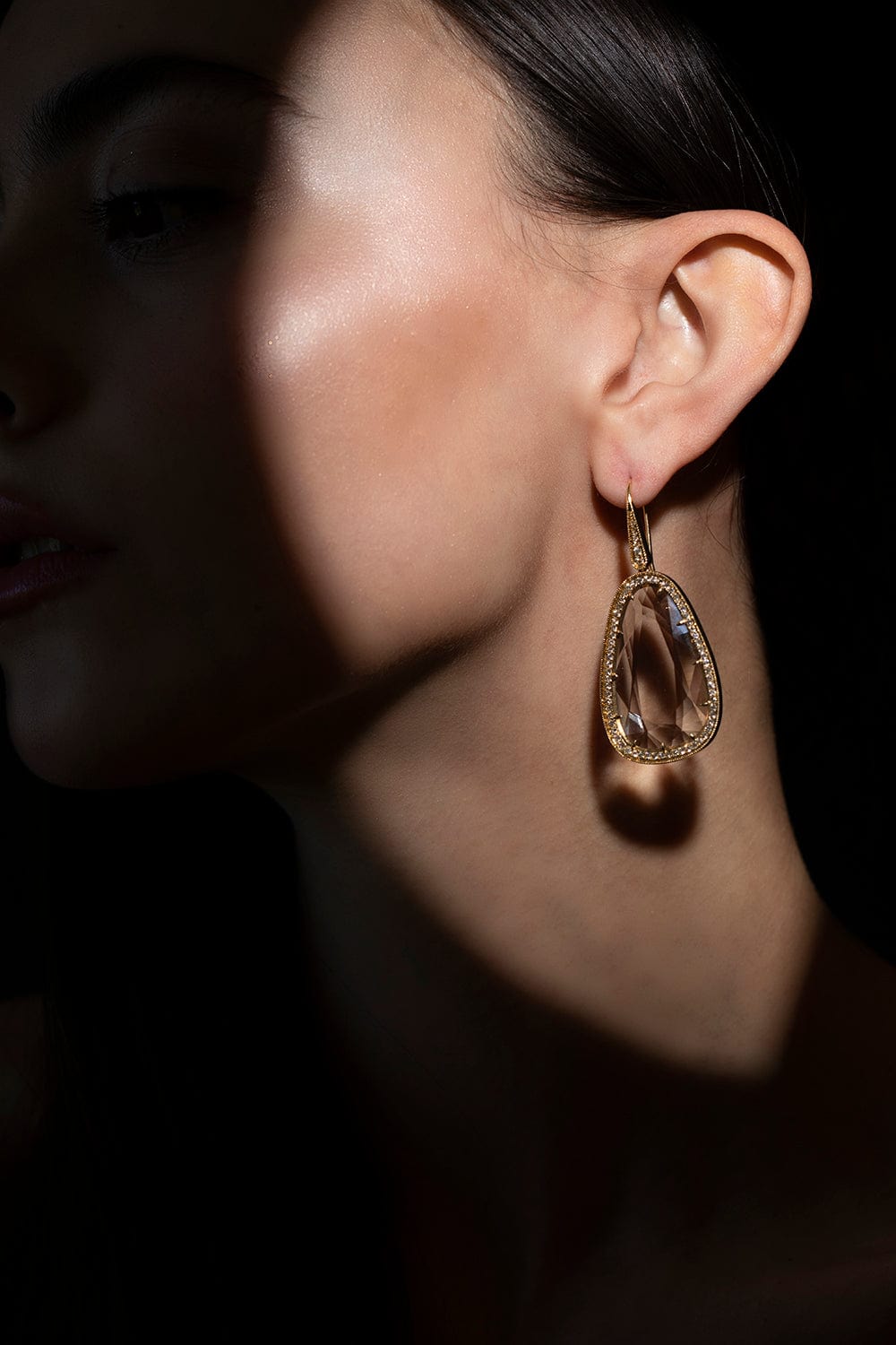 SUTRA-Smoky Quartz Earrings-YELLOW GOLD