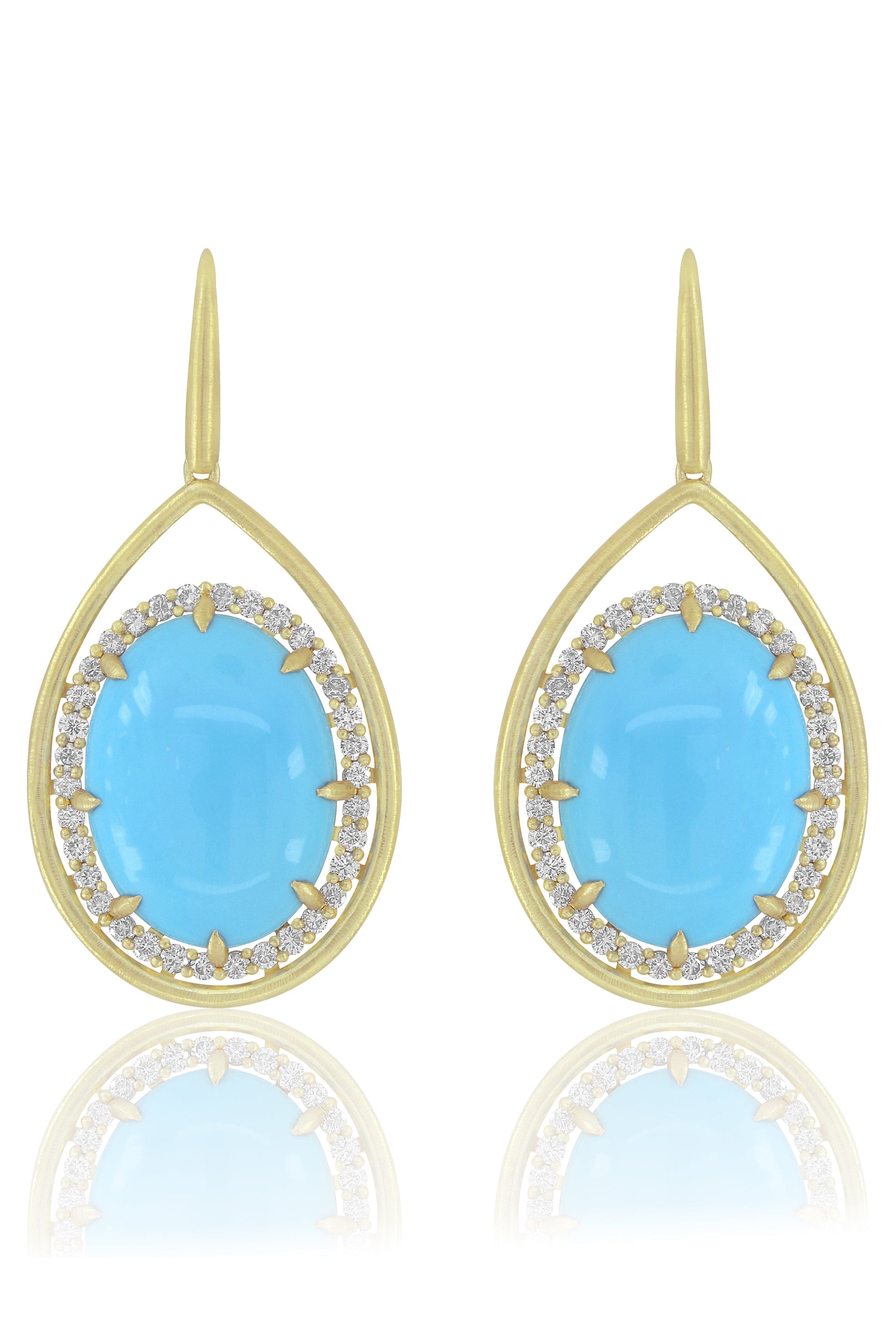 SUTRA-Turquoise and Diamond Drop Earrings-YELLOW GOLD