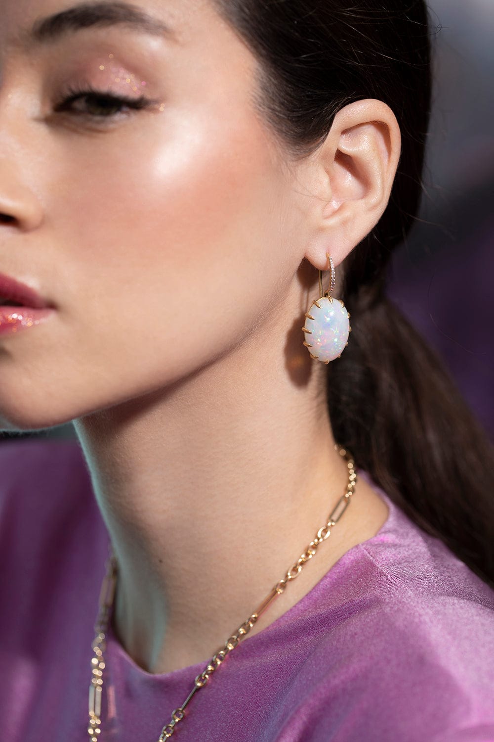 SUTRA-White Opal Drop Earrings-YELLOW GOLD
