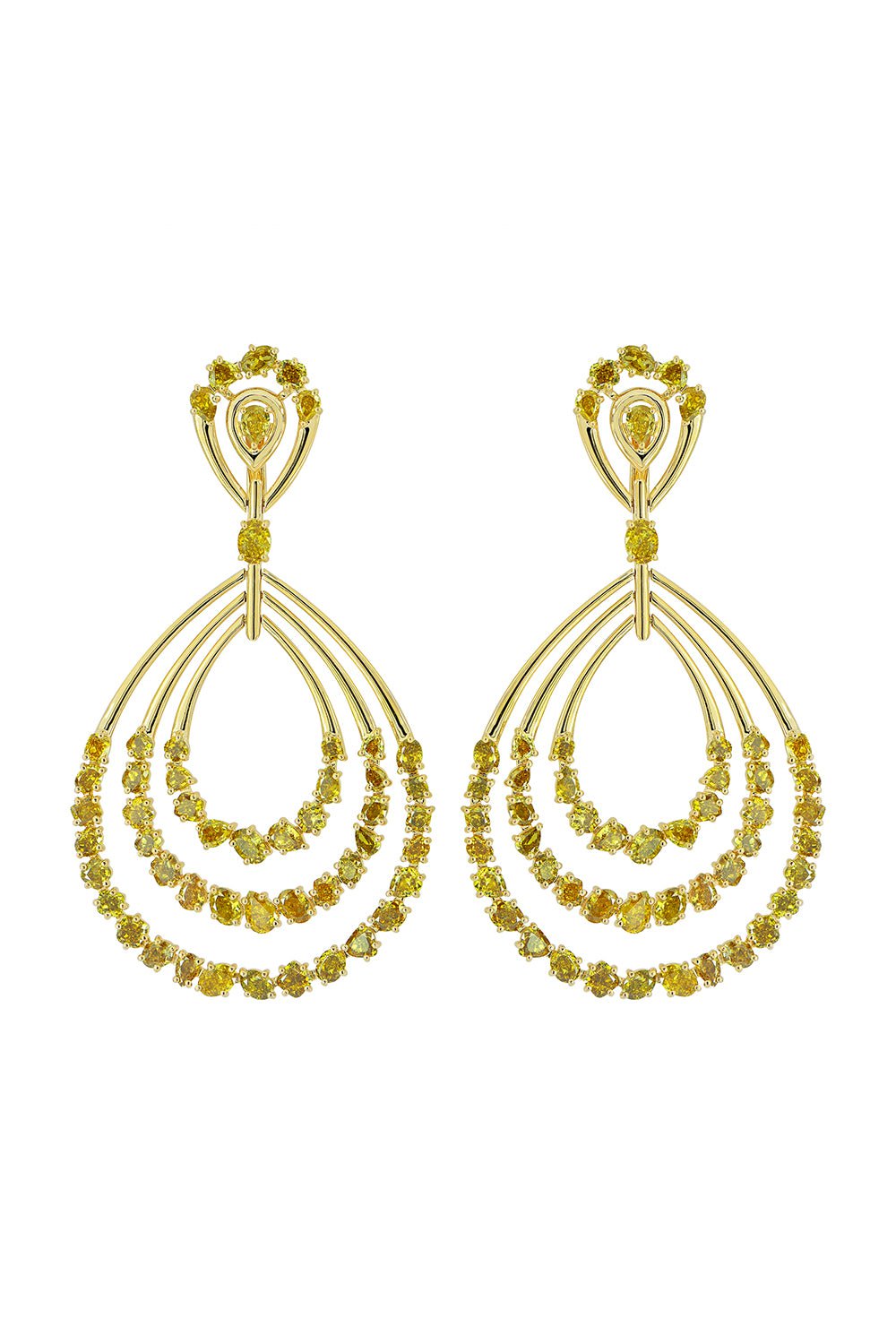 SUTRA-Yellow Diamond Drop Hoop Earrings-YELLOW GOLD