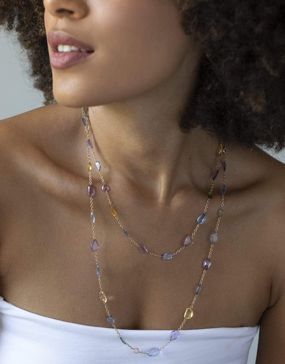 SUTRA-Multi Sapphire & Diamond Necklace-ROSE GOLD