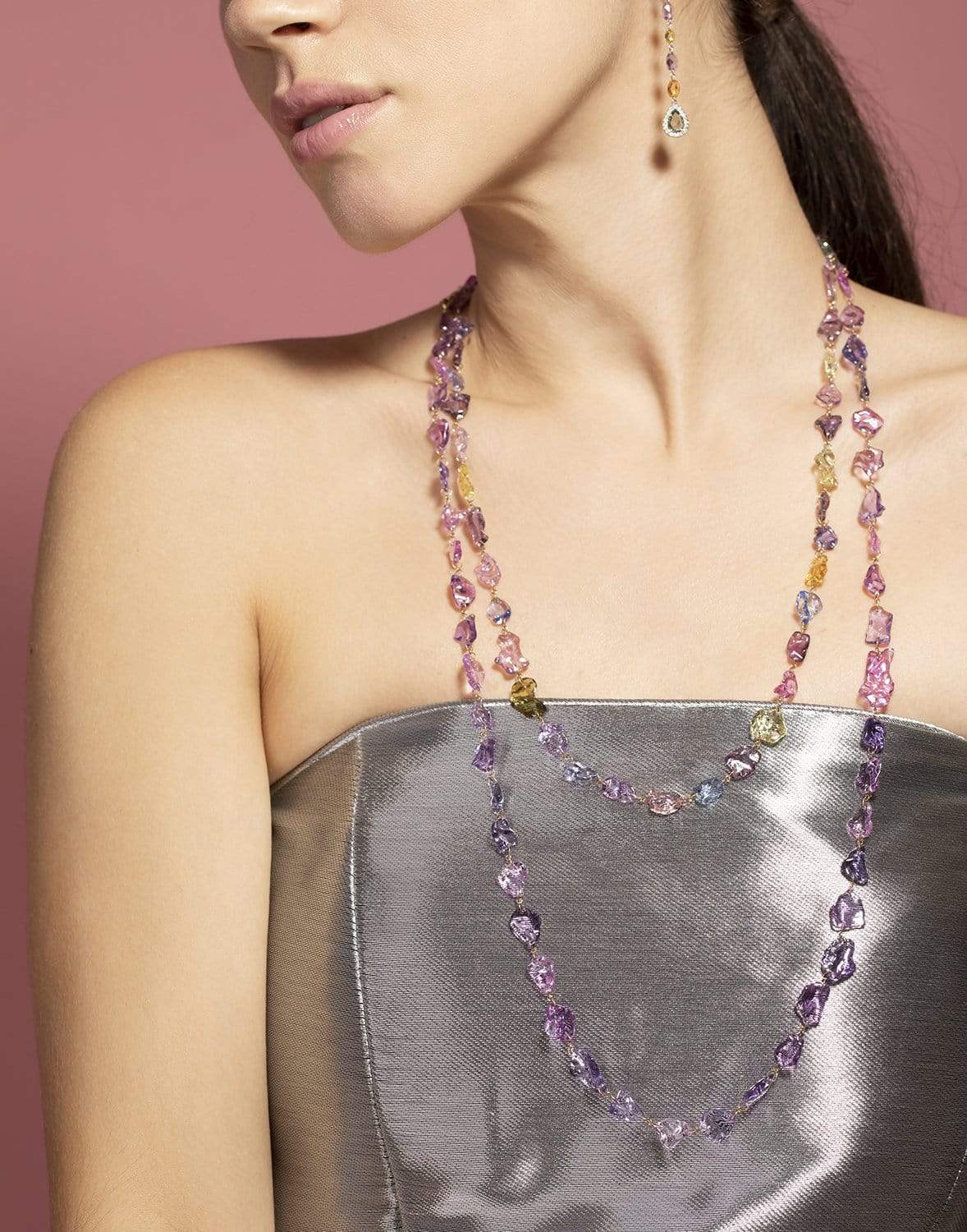 SUTRA-Multi Sapphire Necklace-ROSE GOLD