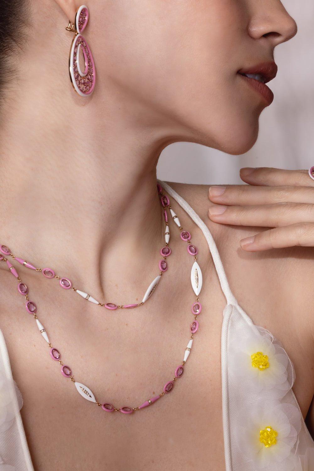 SUTRA-Pink Sapphire Ceramic Necklace-ROSE GOLD