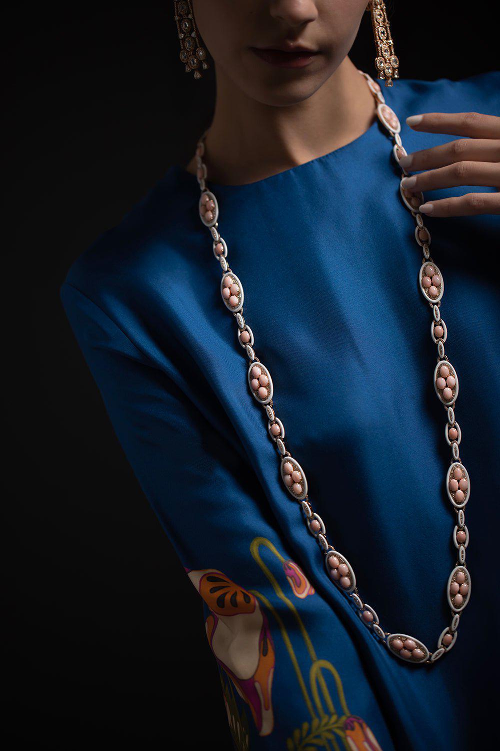 SUTRA-White Ceramic Pink Opal Necklace-ROSE GOLD