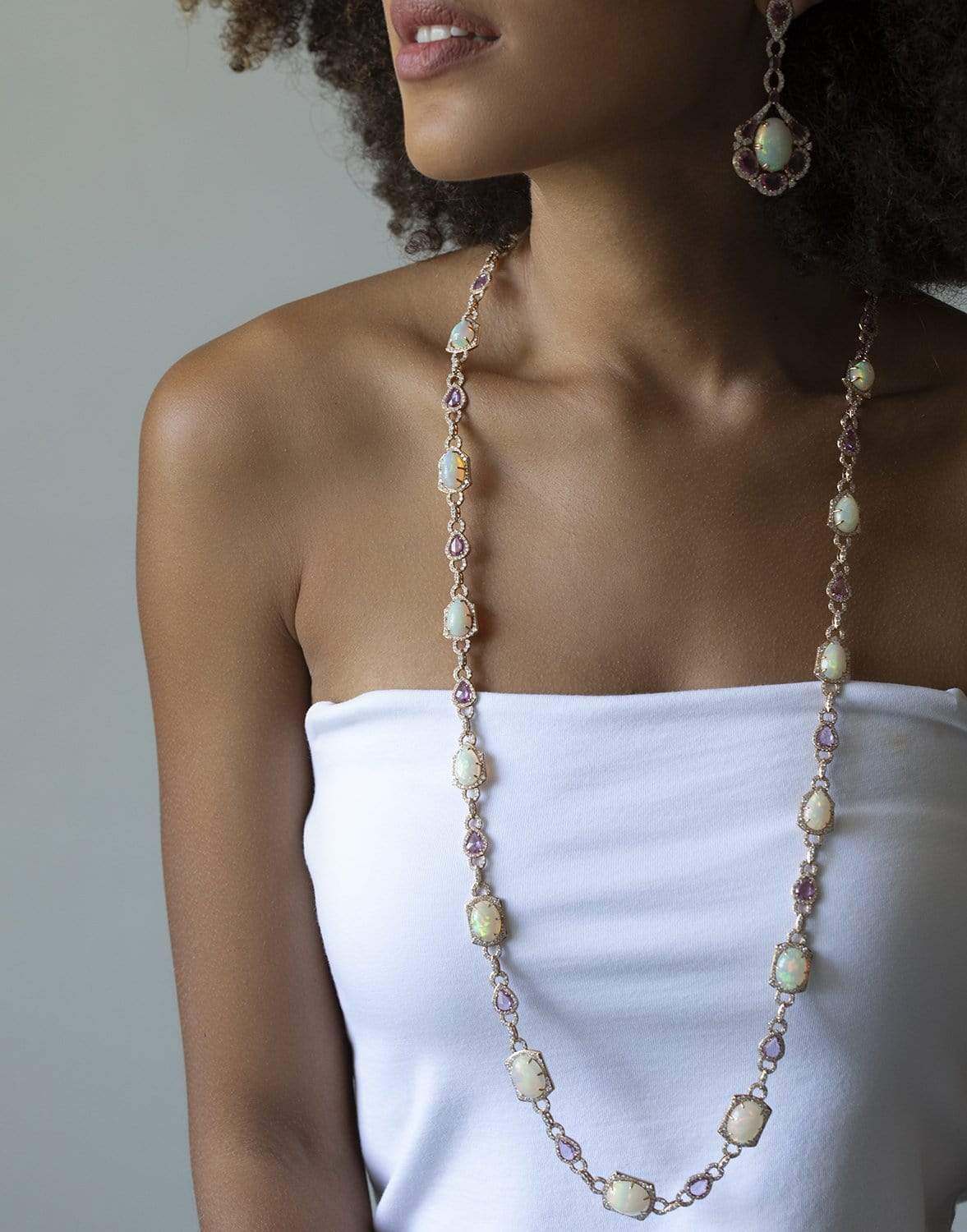SUTRA-White Opal & Pink Sapphire Necklace-ROSE GOLD