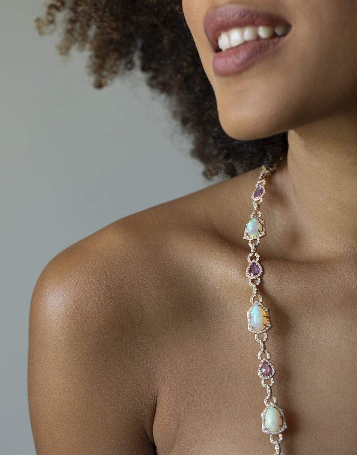 SUTRA-White Opal & Pink Sapphire Necklace-ROSE GOLD