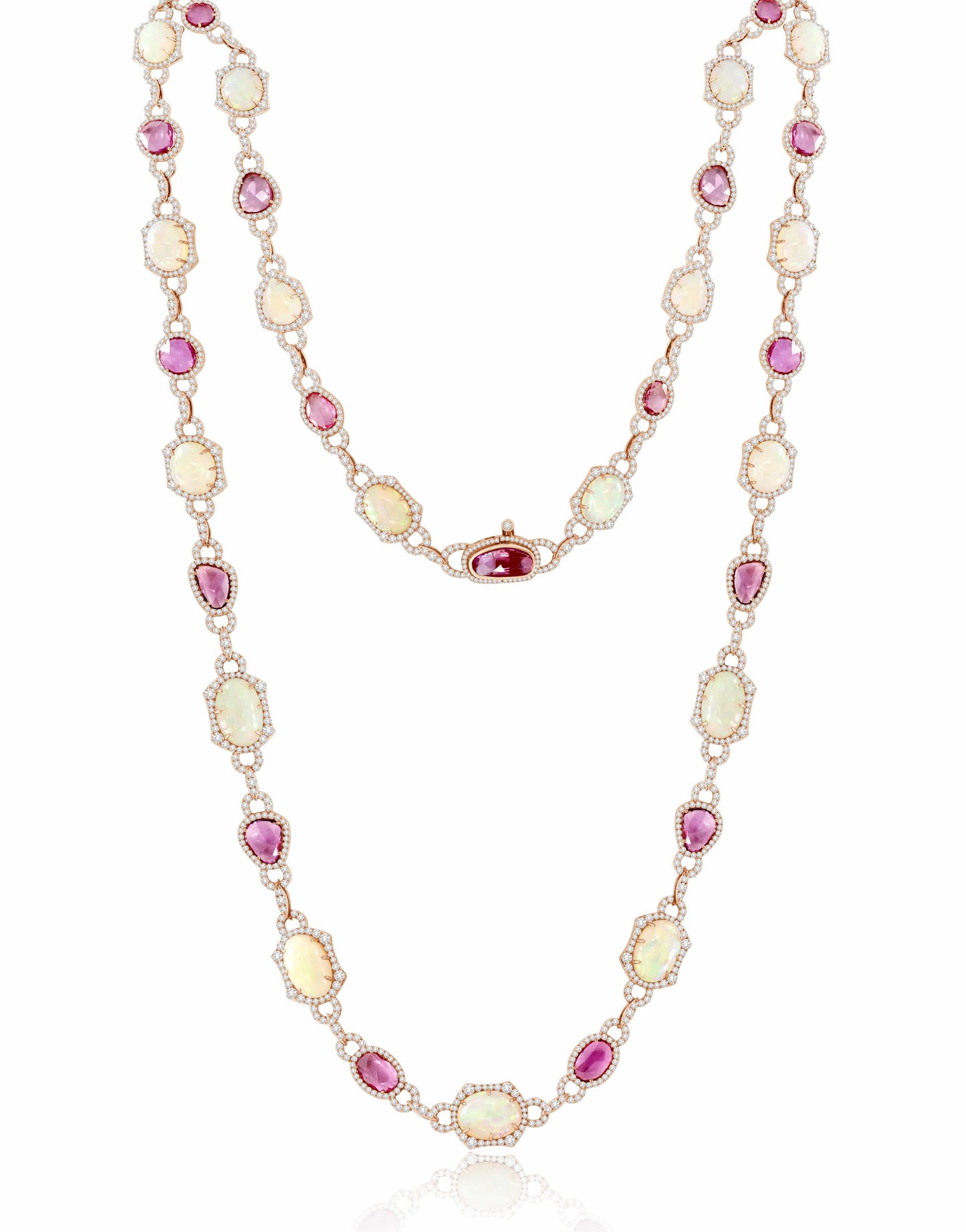 SUTRA-White Opal & Pink Sapphire Necklace-ROSE GOLD