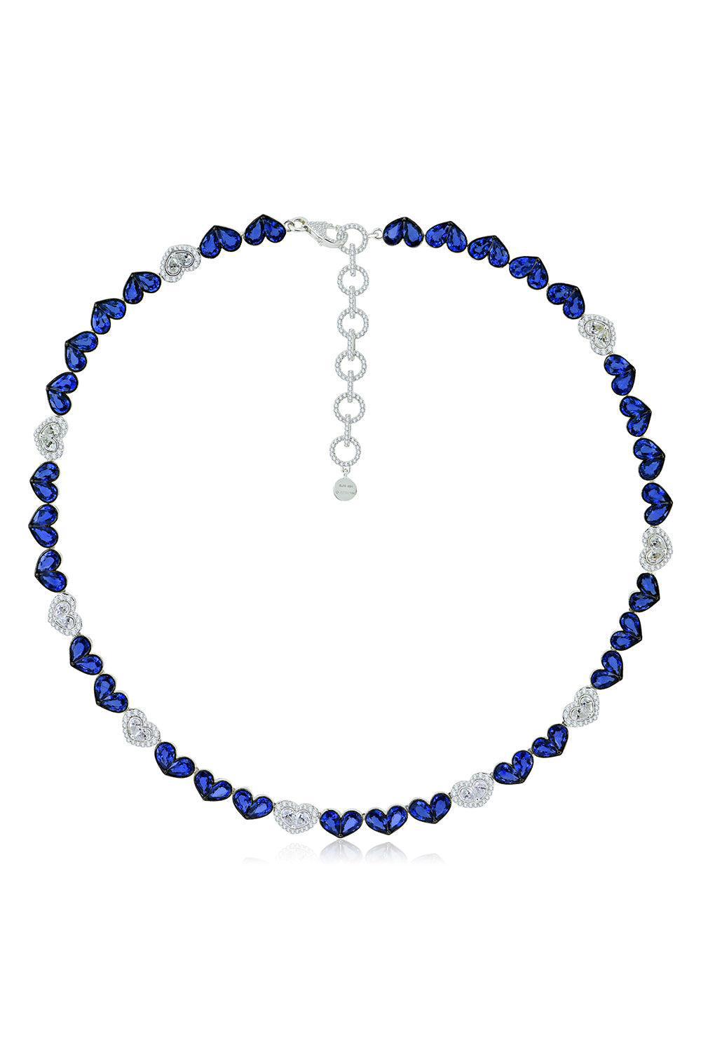 Blue Sapphire Diamond Heart Necklace-WHITE GOLD-JEWELRYFINE JEWELNECKLACE O-SUTRA