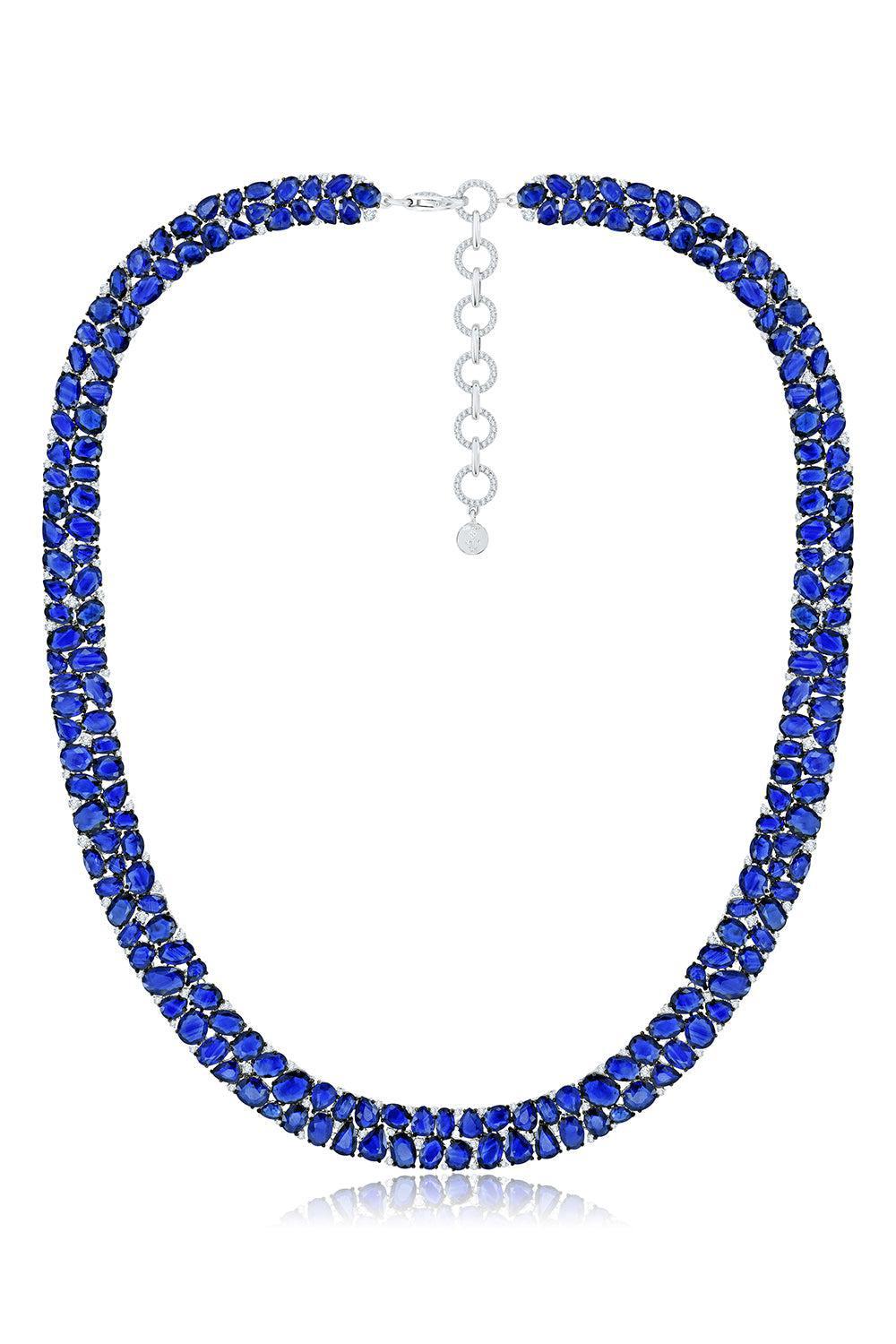Blue Sapphire Diamond Necklace-WHITE GOLD-JEWELRYFINE JEWELNECKLACE O-SUTRA