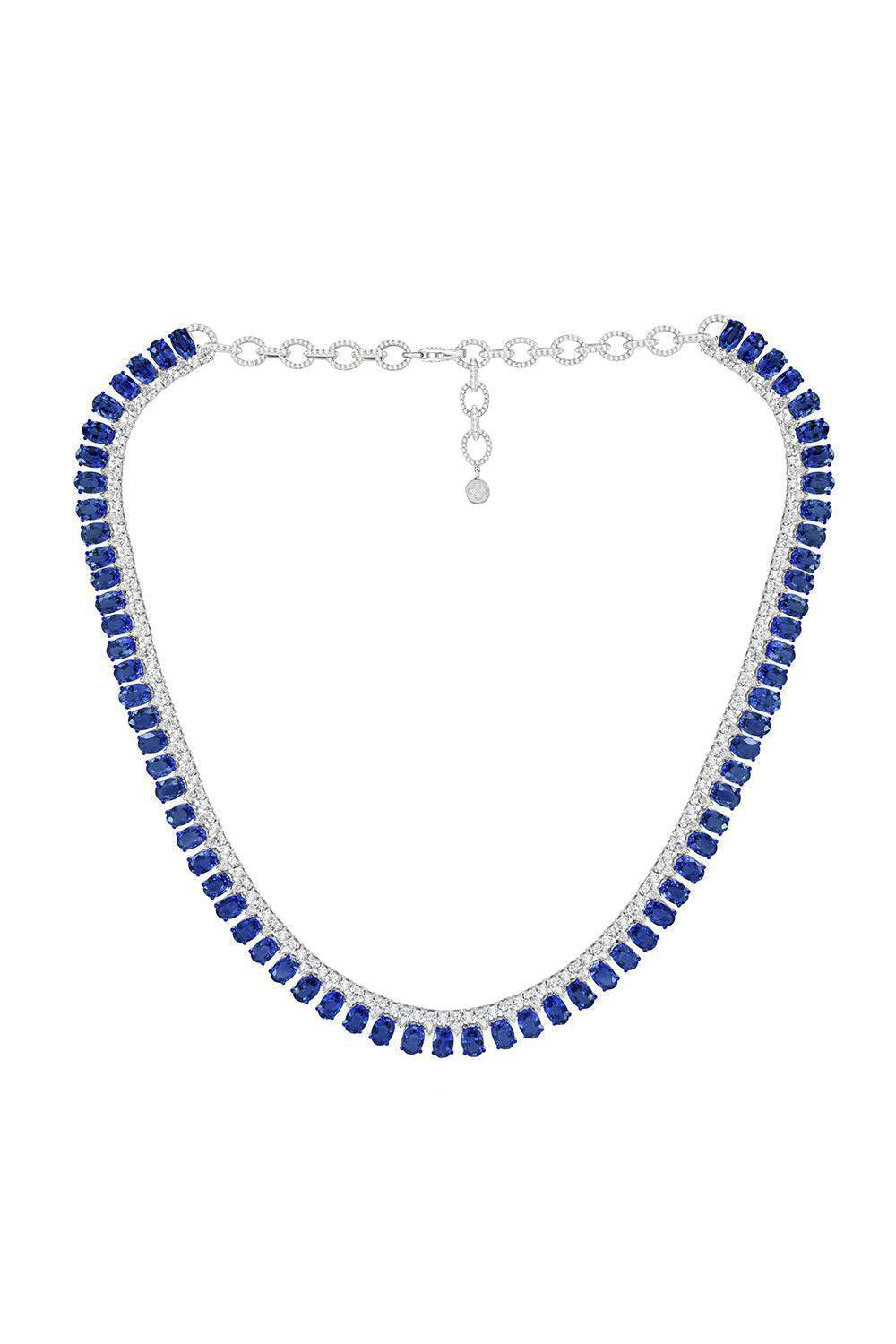  Blue Sapphire Statement Necklace-WHITE GOLD-JEWELRYFINE JEWELNECKLACE O-SUTRA 