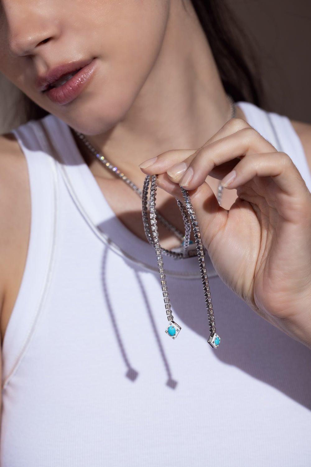 SUTRA-Ceramic Turquoise Necklace-WHITE GOLD