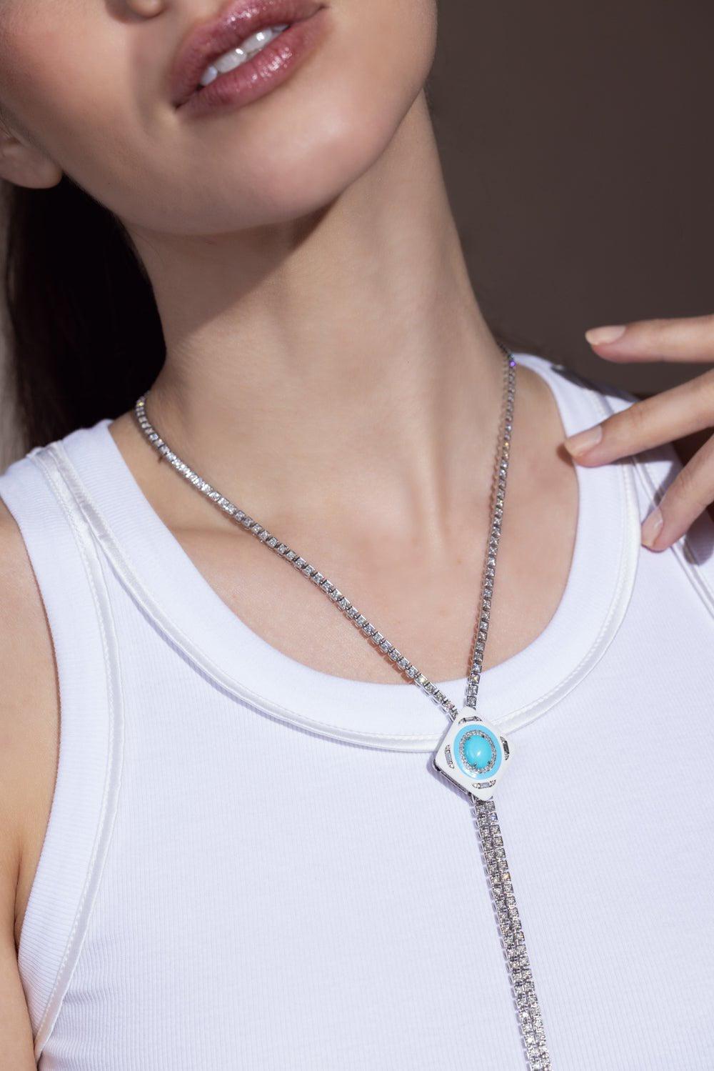 SUTRA-Ceramic Turquoise Necklace-WHITE GOLD