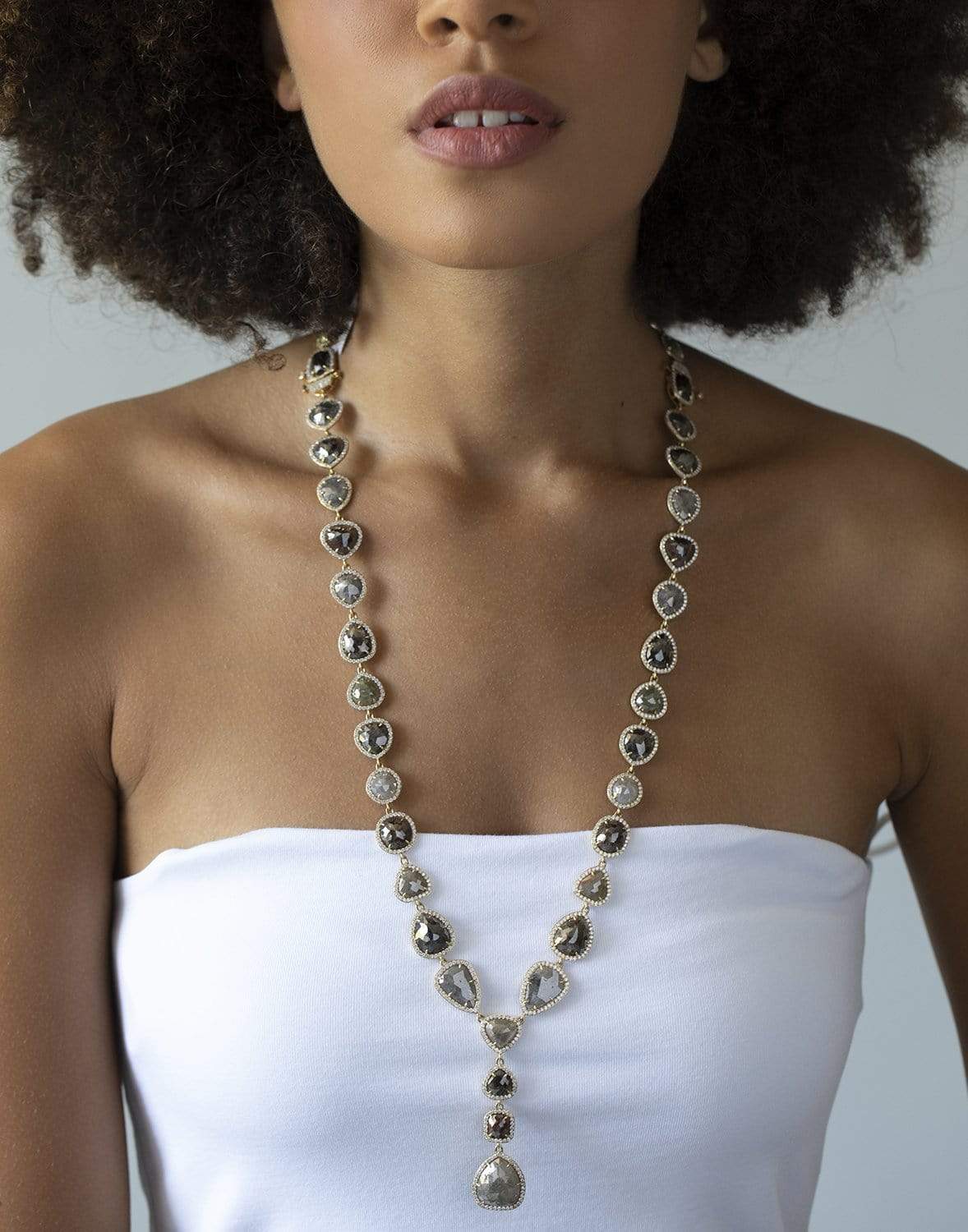 SUTRA-Rough Cut Diamond Y Necklace-YELLOW GOLD