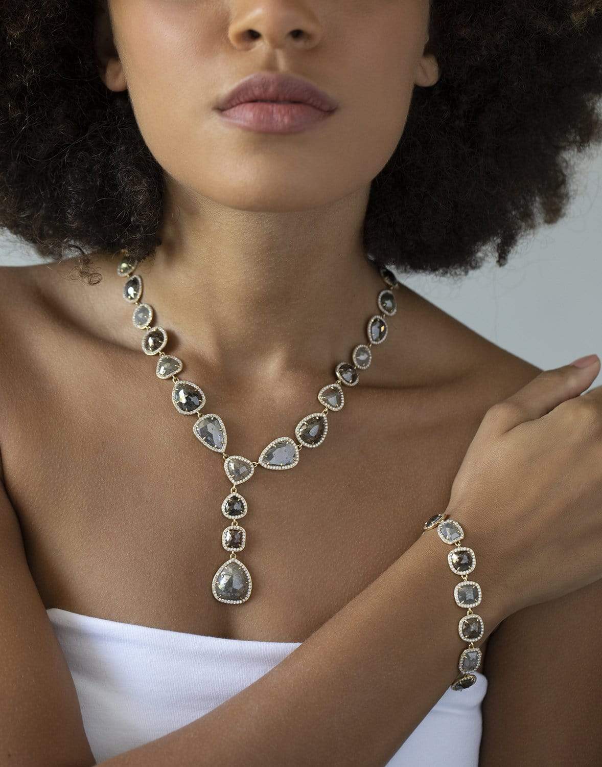 SUTRA-Rough Cut Diamond Y Necklace-YELLOW GOLD