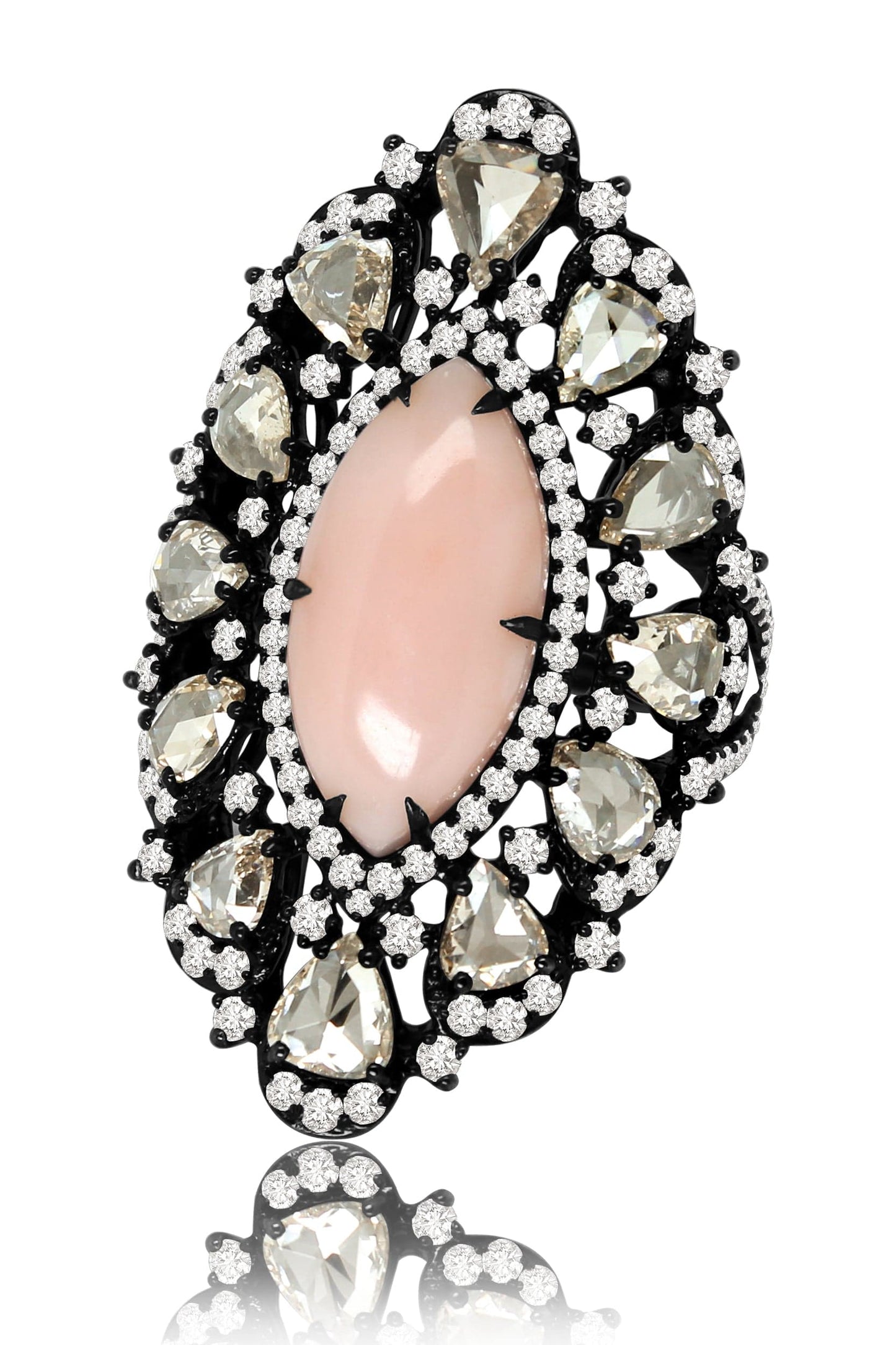 SUTRA-Angel Skin Coral and Champagne Diamond Ring-BLACK GOLD