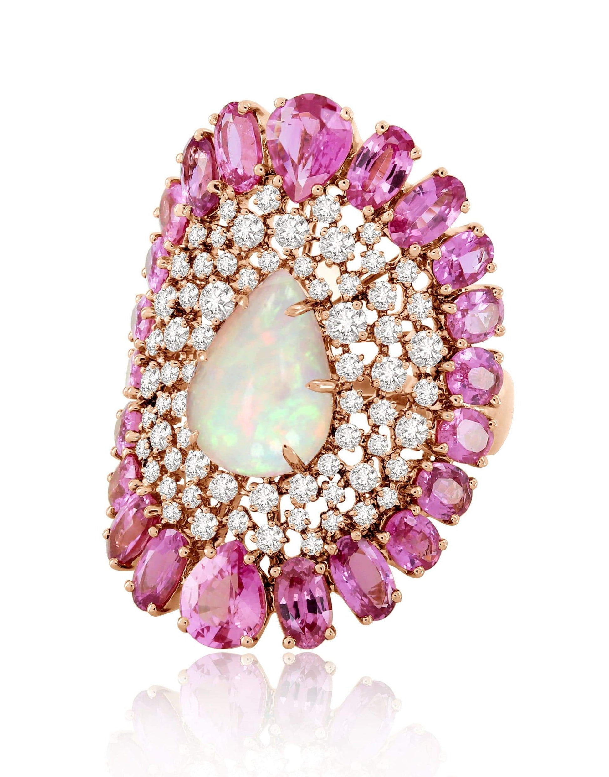 SUTRA-White Opal & Pink Sapphire Shield Ring-ROSE GOLD