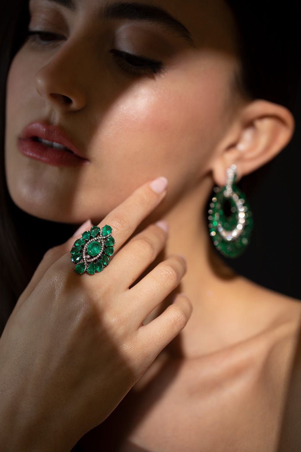 SUTRA-Blackened Gold Emerald Ring-WHITE GOLD