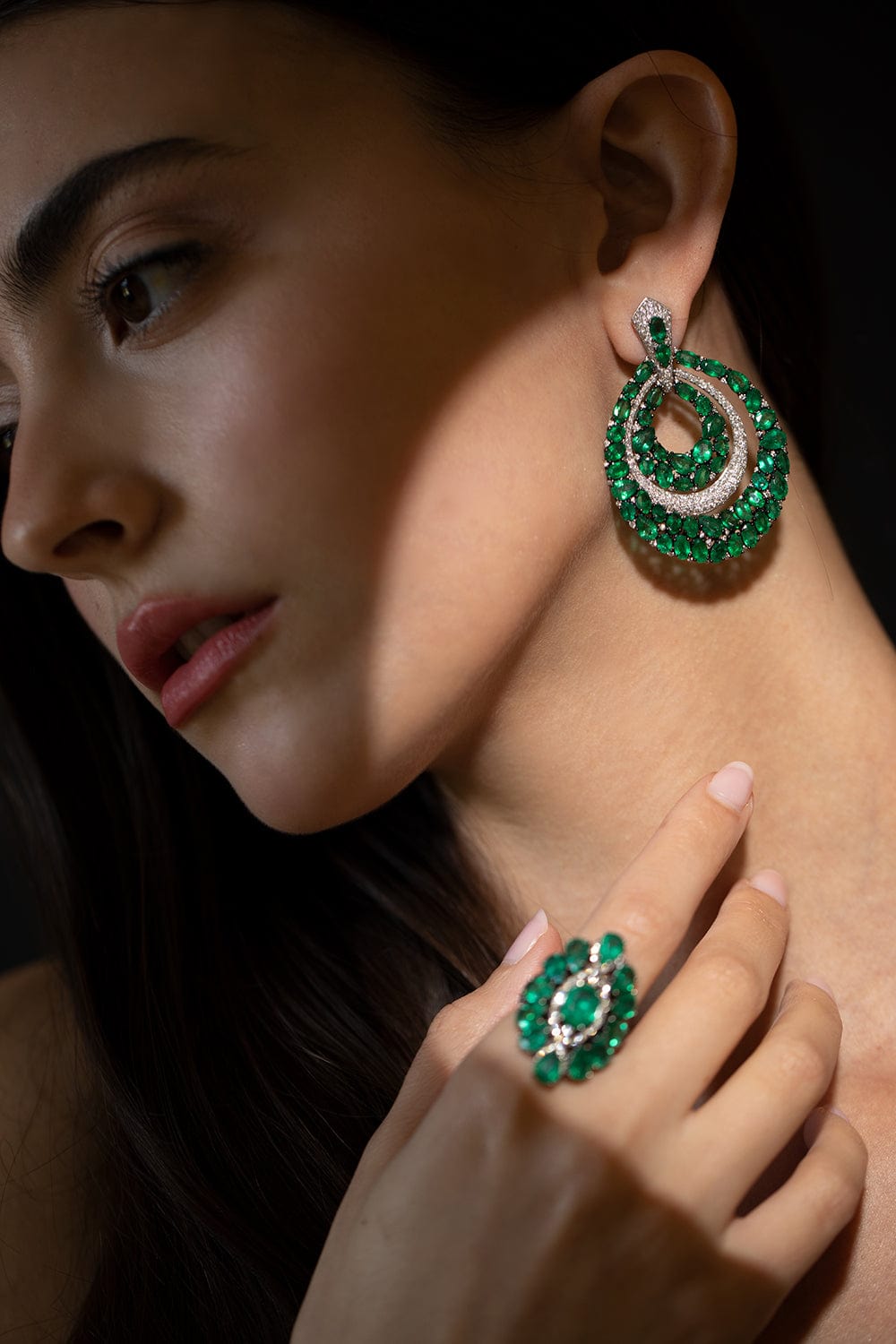 SUTRA-Blackened Gold Emerald Ring-WHITE GOLD