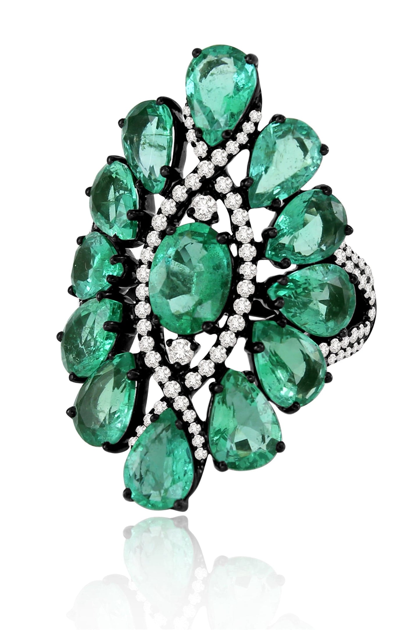 SUTRA-Blackened Gold Emerald Ring-WHITE GOLD