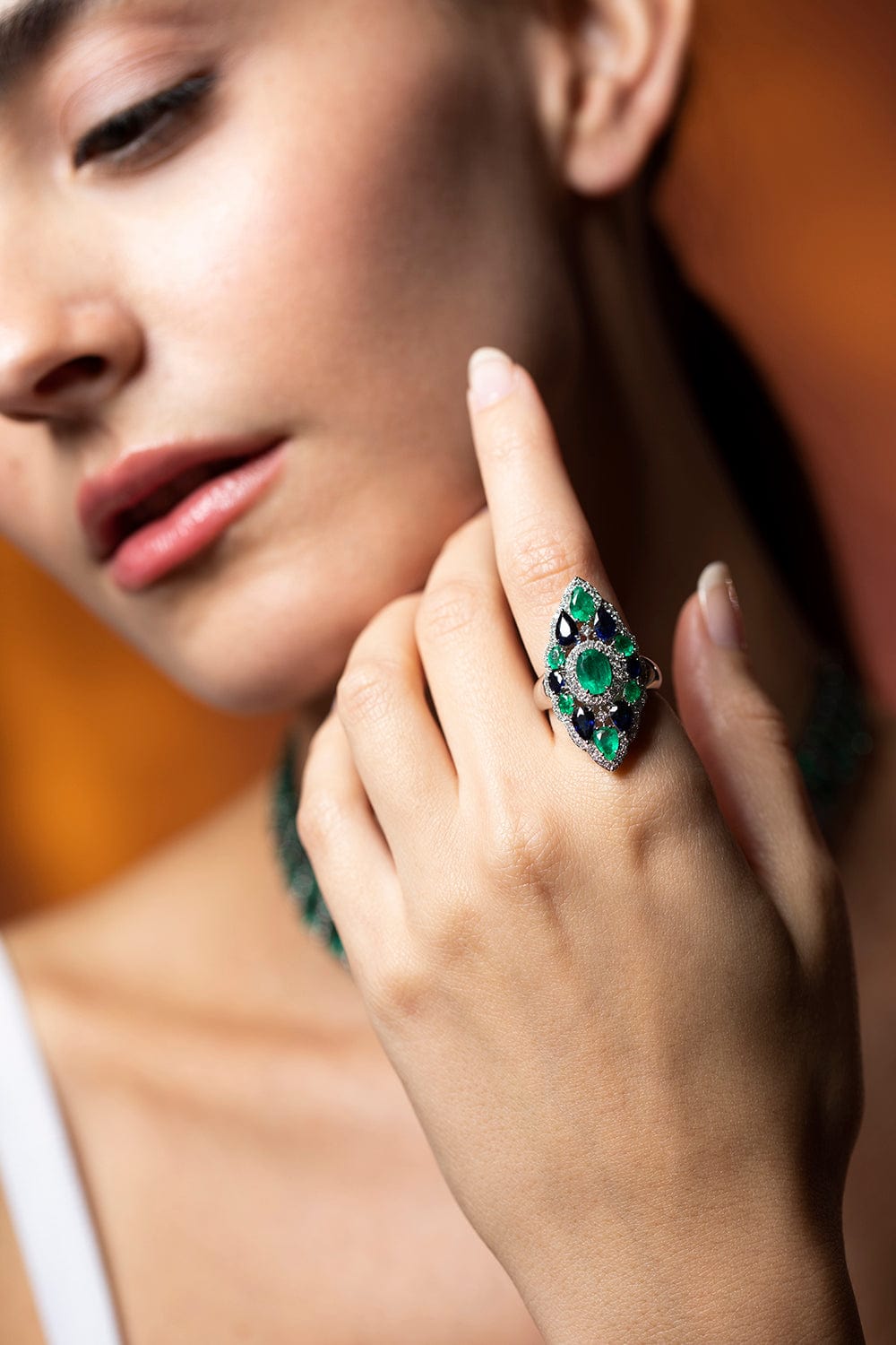 SUTRA-Emerald and Blue Sapphire Ring-WHITE GOLD