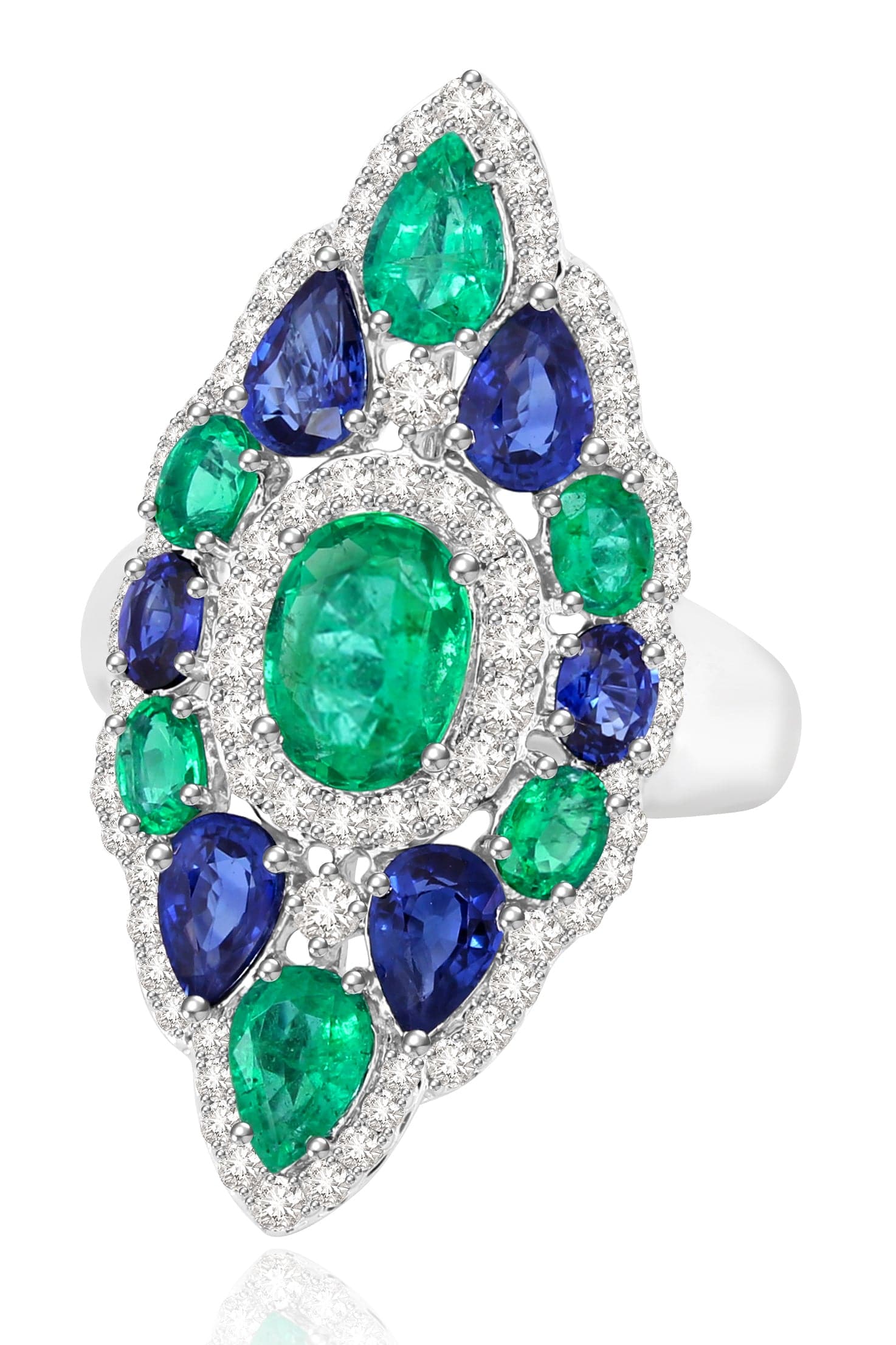 SUTRA-Emerald and Blue Sapphire Ring-WHITE GOLD