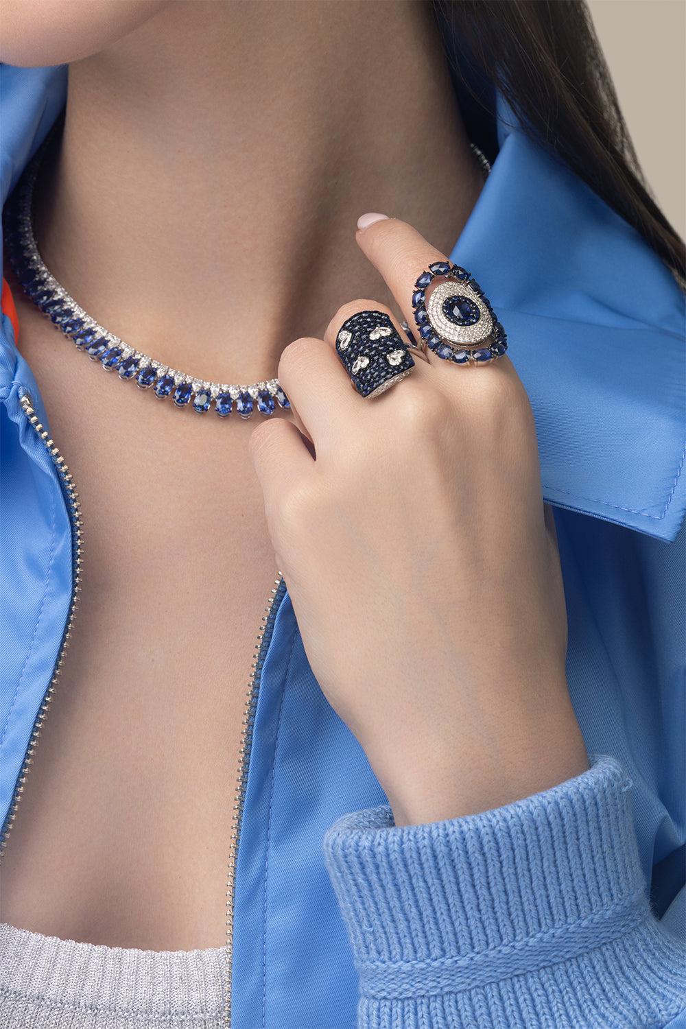 Blue Sapphire Heart Table Ring-WHITE GOLD-7-JEWELRYFINE JEWELRING-SUTRA