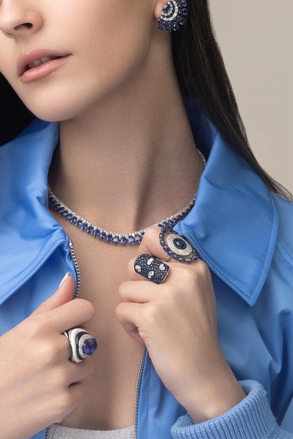 Blue Sapphire Inner Circle Ring-WHITE GOLD-7-JEWELRYFINE JEWELRING-SUTRA