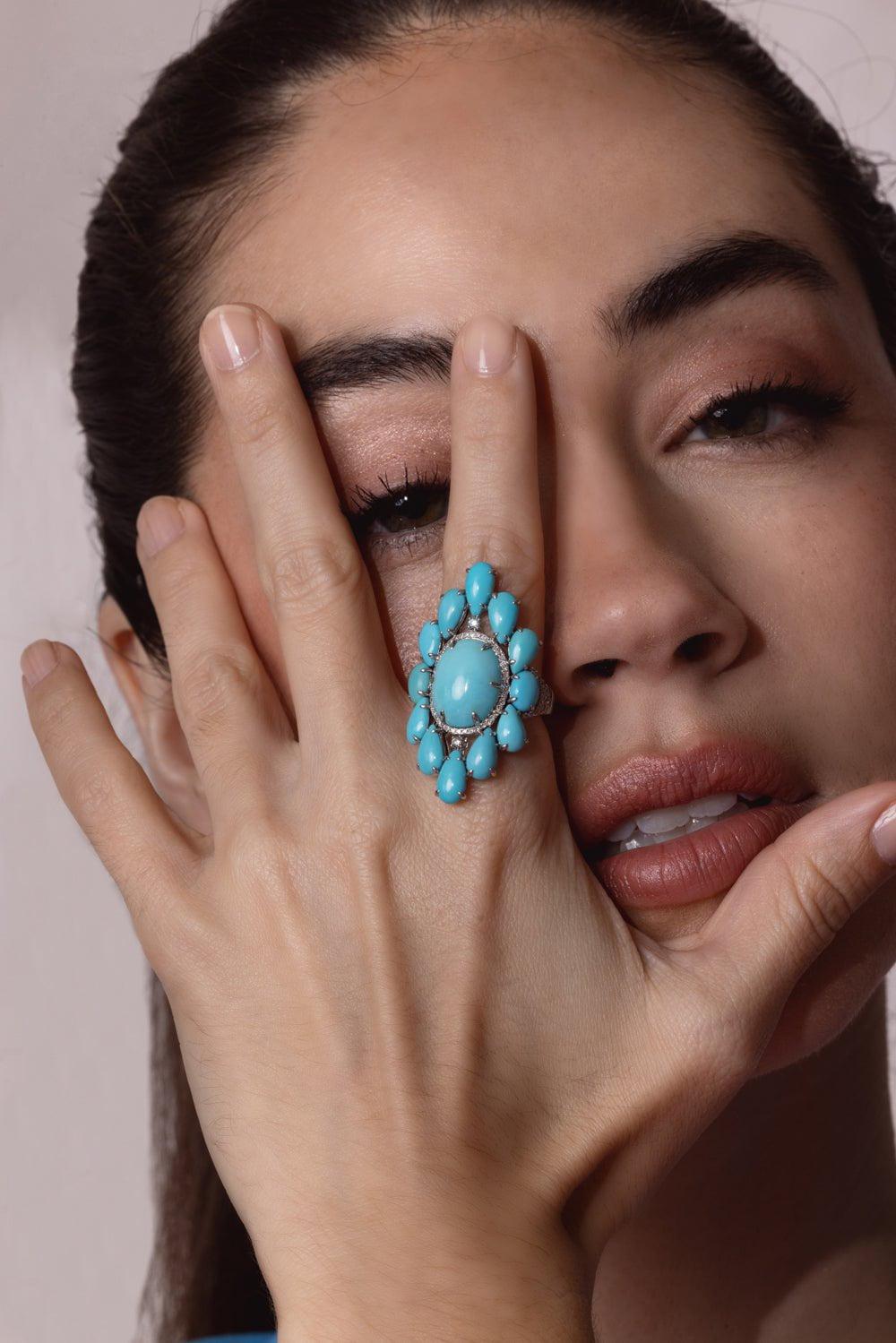SUTRA-Turquoise Diamond Ring-WHITE GOLD