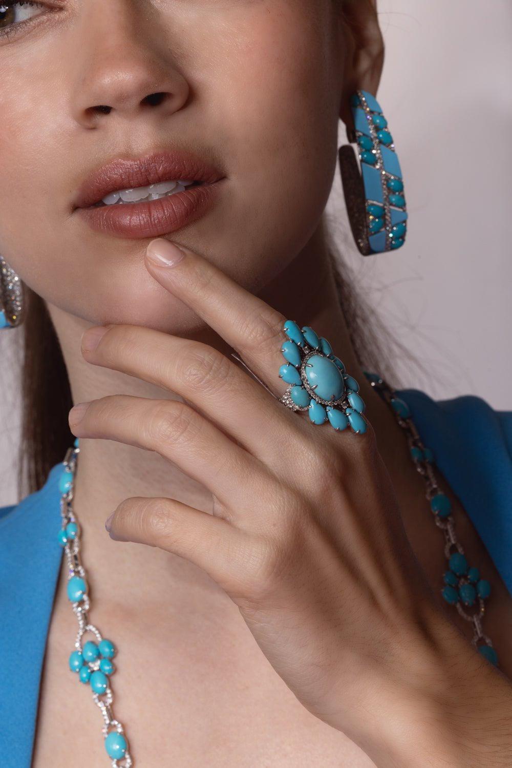 SUTRA-Turquoise Diamond Ring-WHITE GOLD