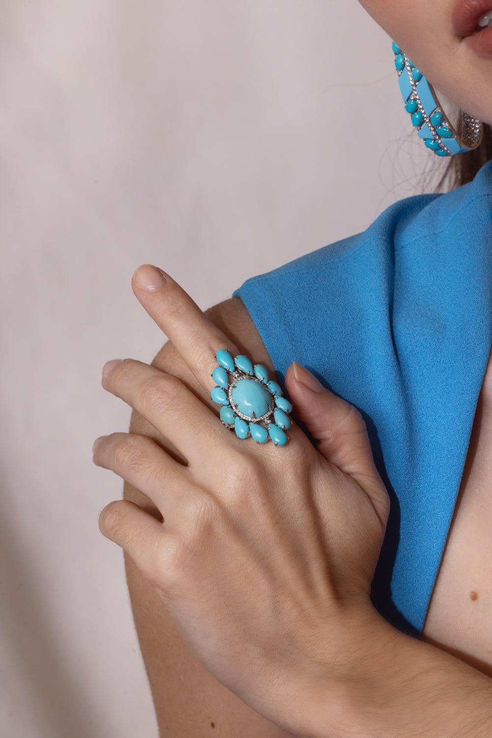 SUTRA-Turquoise Diamond Ring-WHITE GOLD