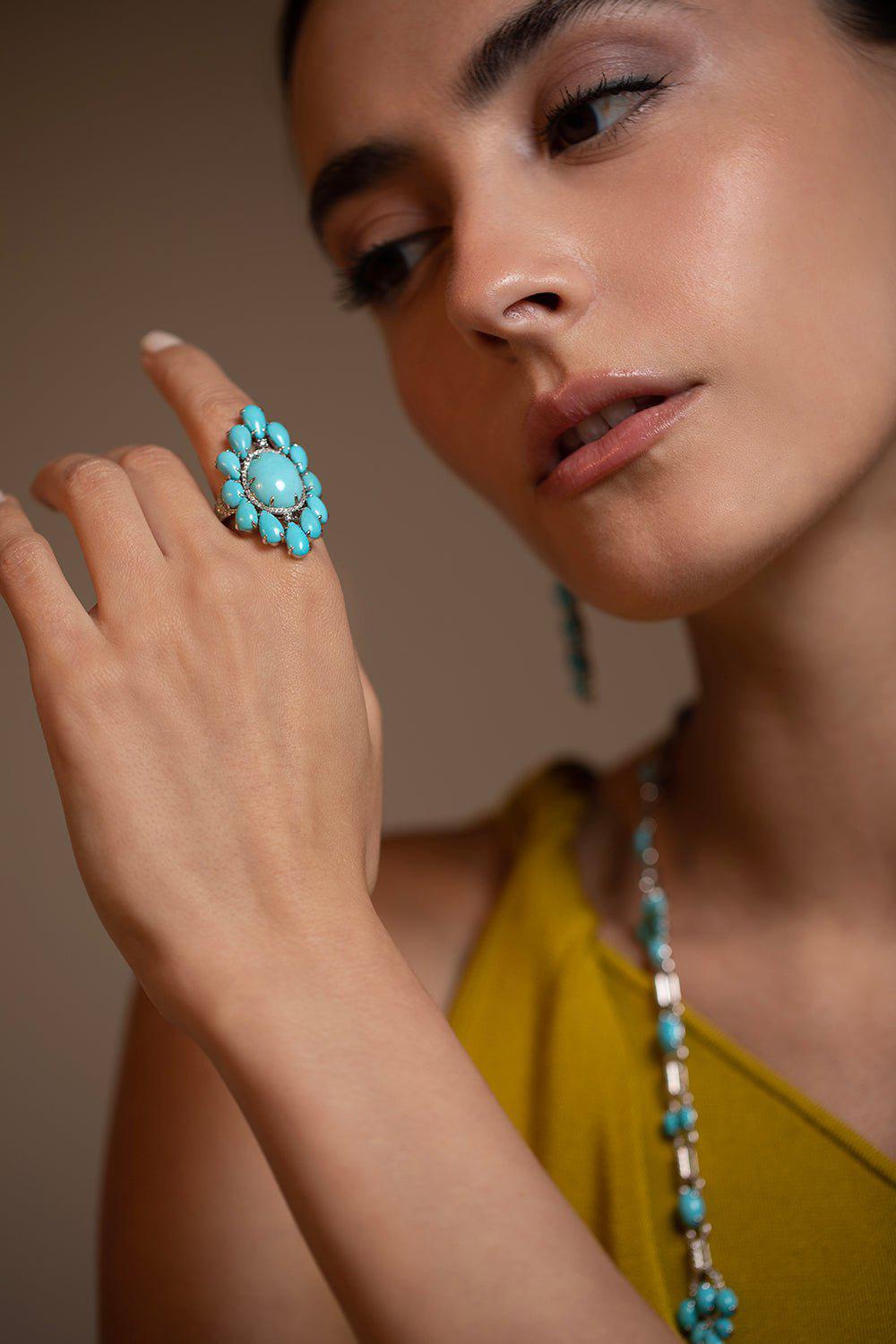 SUTRA-Turquoise Diamond Ring-WHITE GOLD