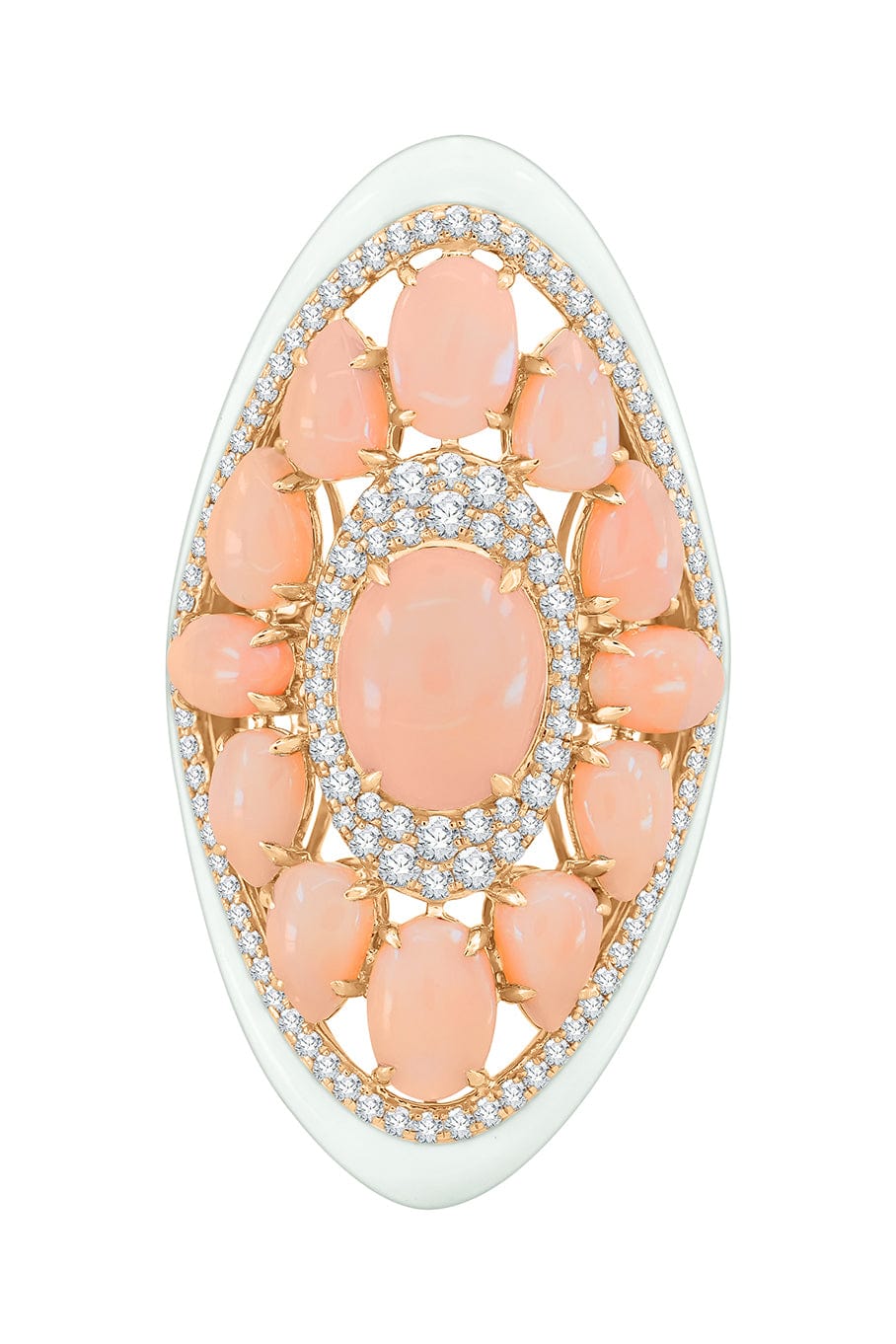 SUTRA-White Opal Pink Ceramic Ring-WHITE GOLD