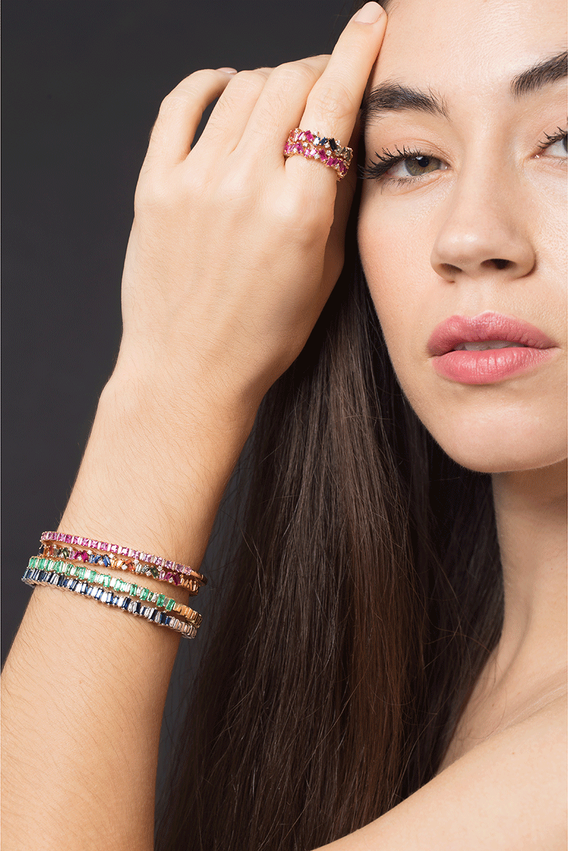 SUZANNE KALAN-Pink Sapphire Ombre Bracelet-ROSE GOLD