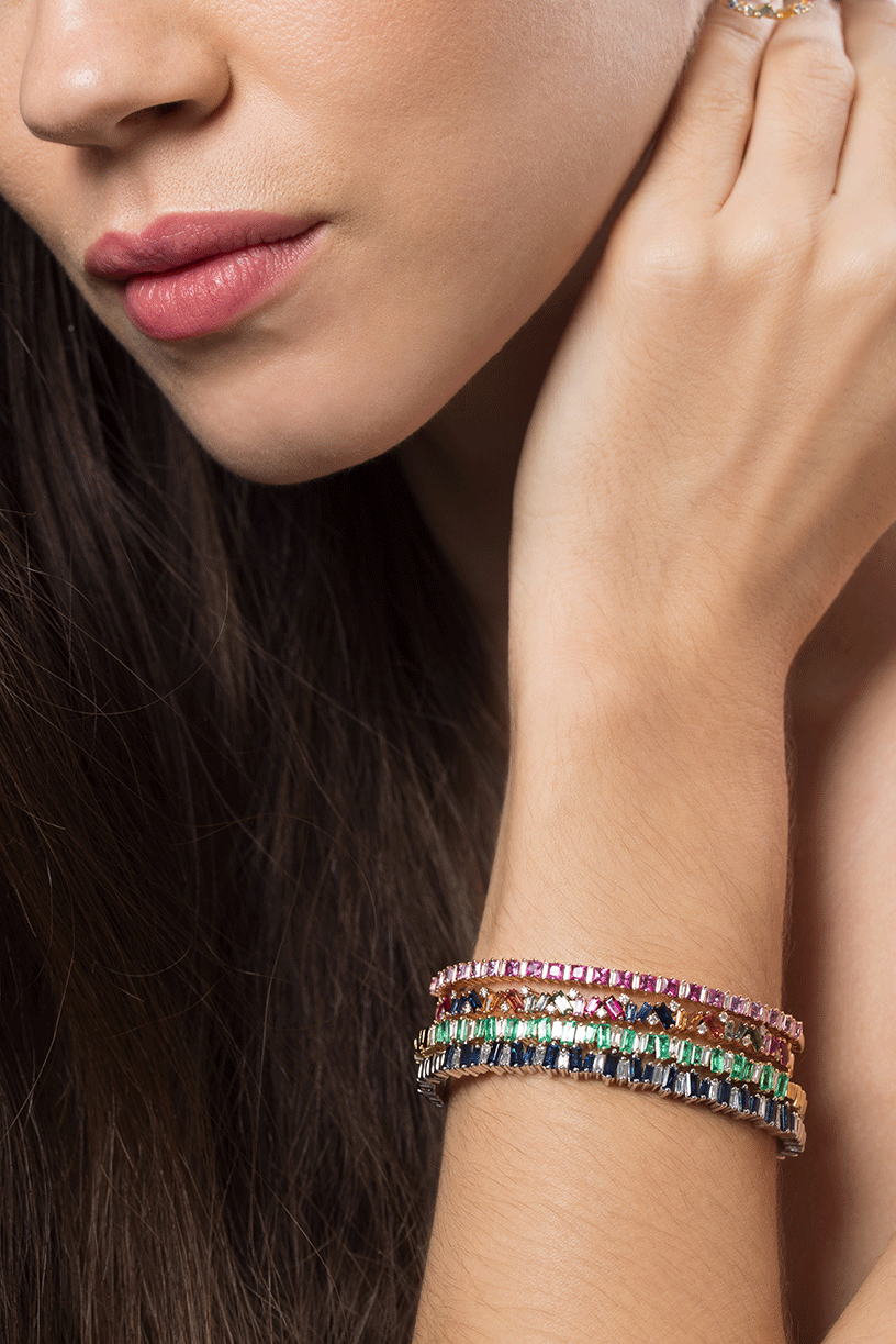 SUZANNE KALAN-Blue Sapphire Baguette Bracelet-WHITE GOLD