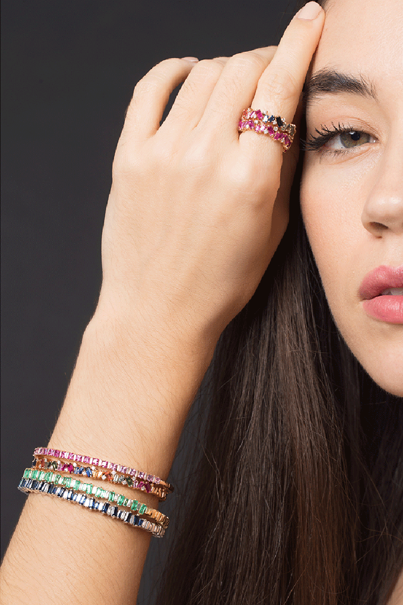 SUZANNE KALAN-Blue Sapphire Baguette Bracelet-WHITE GOLD