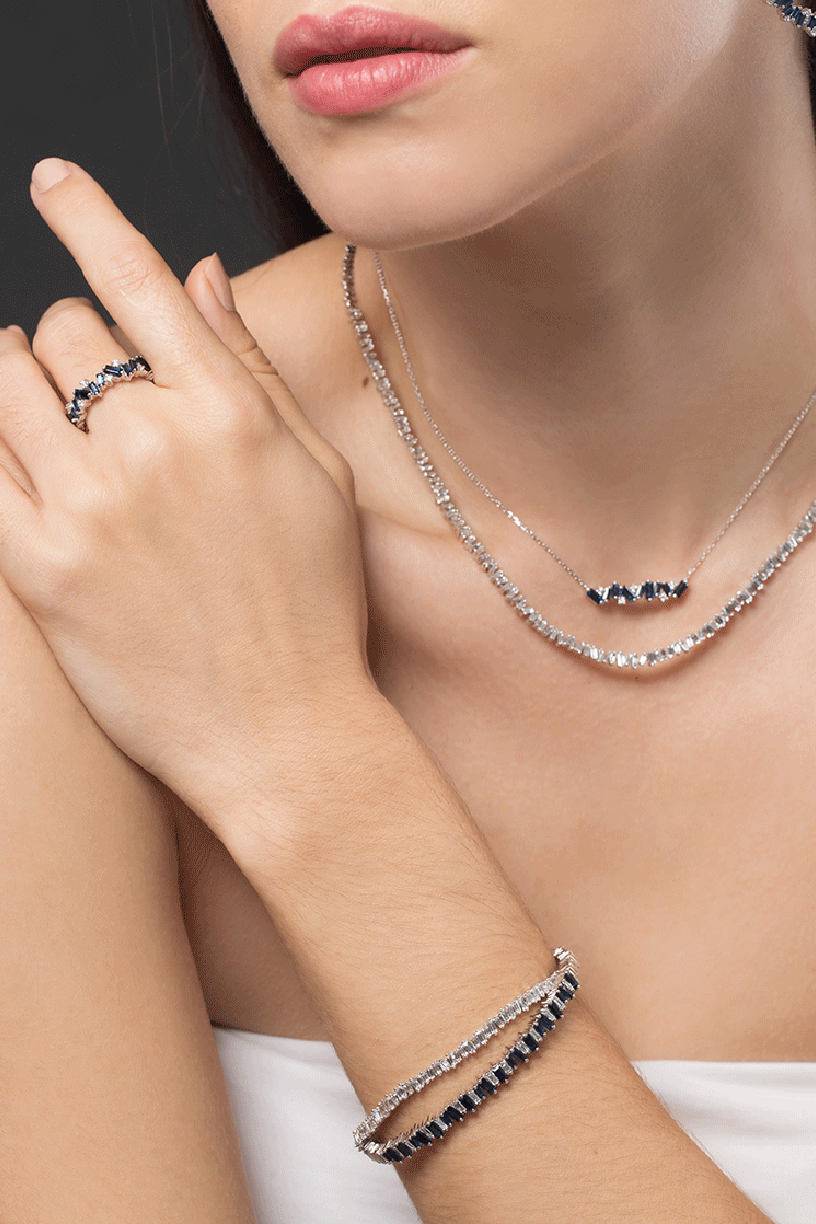 SUZANNE KALAN-Mini Baguette Tennis Bracelet-WHITE GOLD
