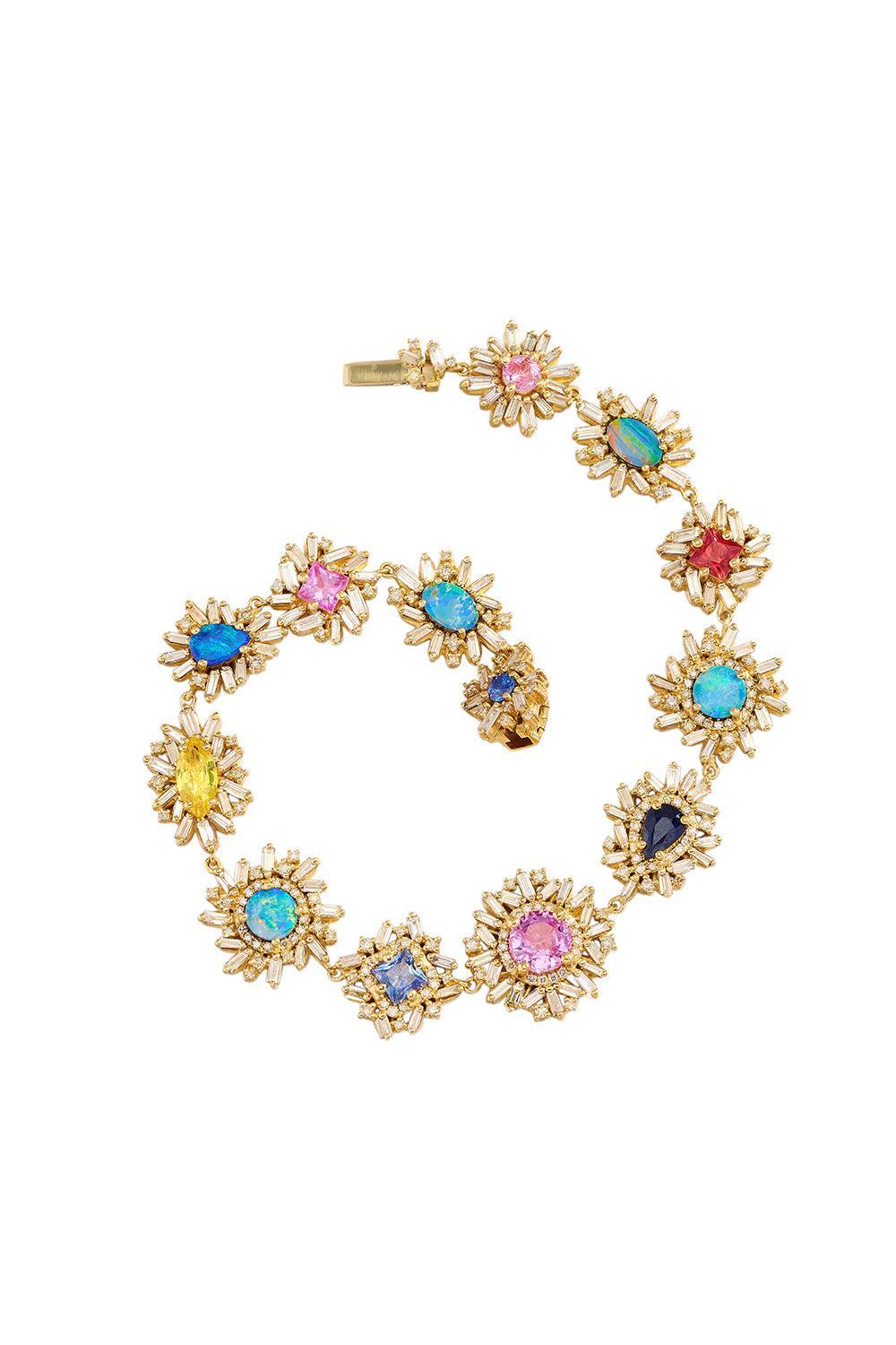Opal Sapphire Flower Burst Bracelet-YELLOW GOLD-7-JEWELRYFINE JEWELBRACELET O-SUZANNE KALAN