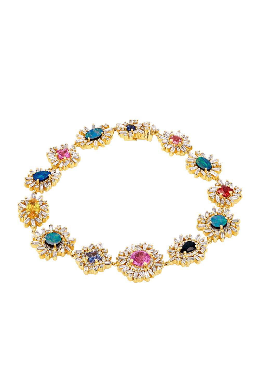 Opal Sapphire Flower Burst Bracelet-YELLOW GOLD-7-JEWELRYFINE JEWELBRACELET O-SUZANNE KALAN