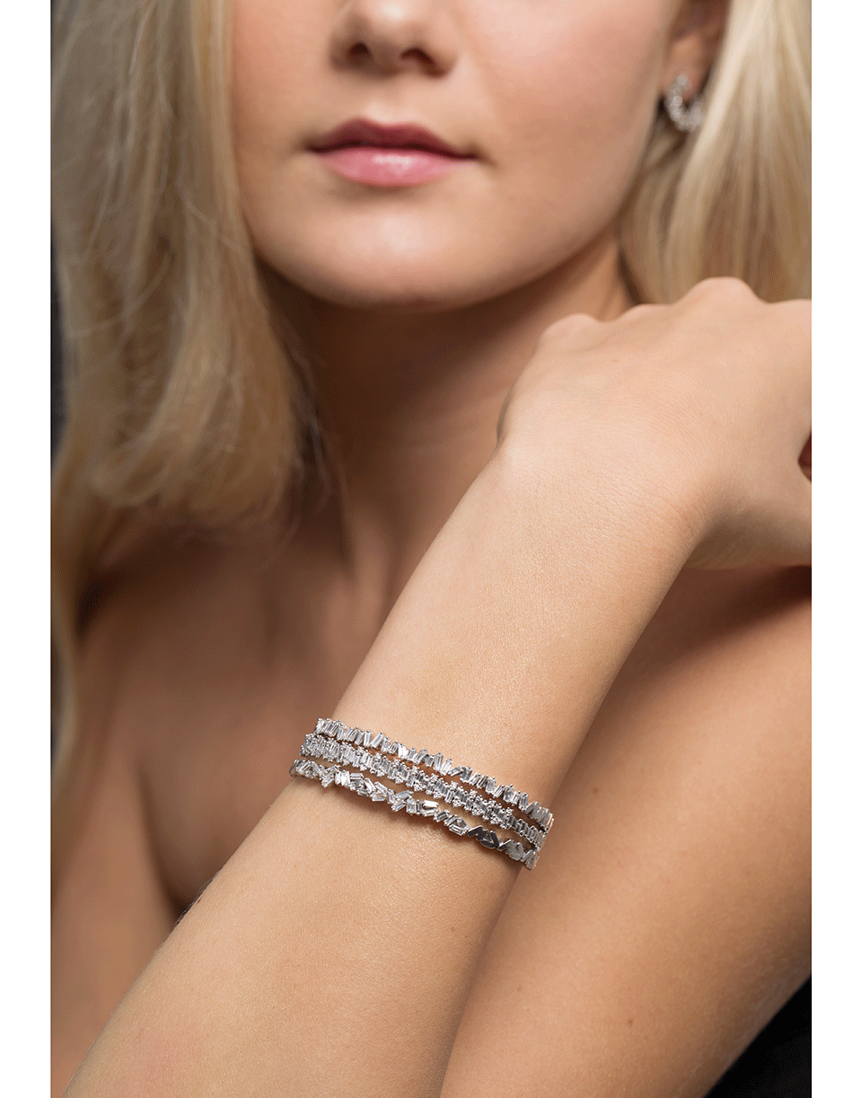 SUZANNE KALAN-Fireworks Flexible Diamond Baguette Bangle-WHITE GOLD