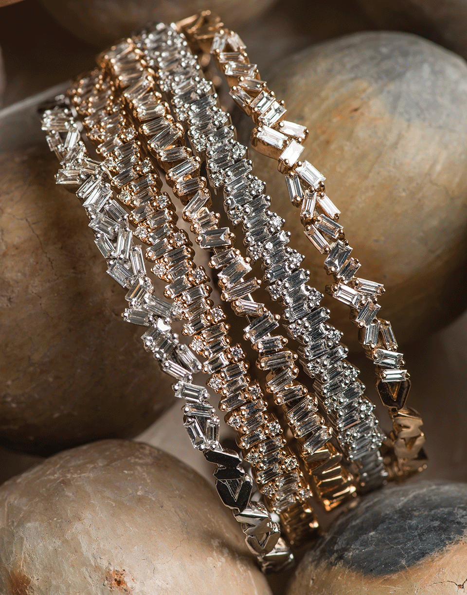 SUZANNE KALAN-Fireworks Flexible Diamond Baguette Bangle-WHITE GOLD