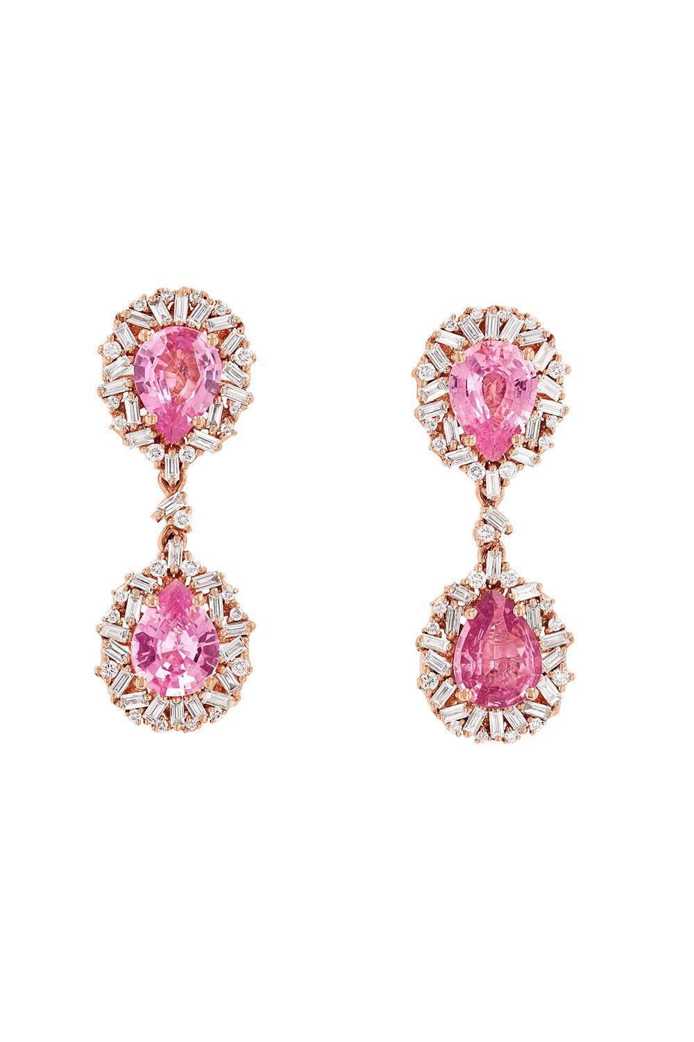 Dark Purple Sapphire Double Drop Earrings-ROSE GOLD-JEWELRYFINE JEWELEARRING-SUZANNE KALAN