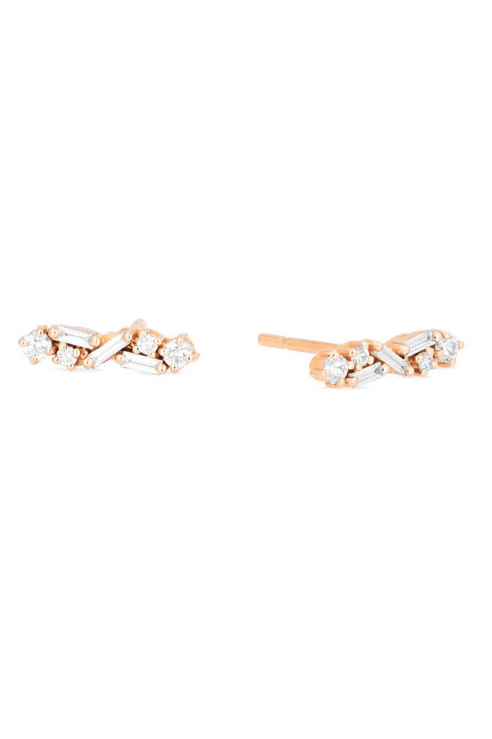 SUZANNE KALAN-Diamond Baguette Bar Stud Earrings-ROSE GOLD