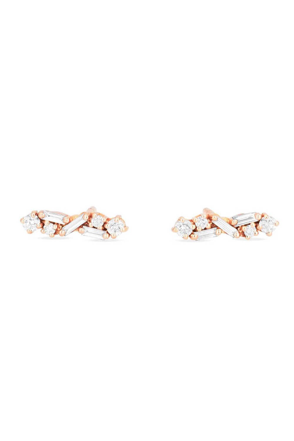 SUZANNE KALAN-Diamond Baguette Bar Stud Earrings-ROSE GOLD