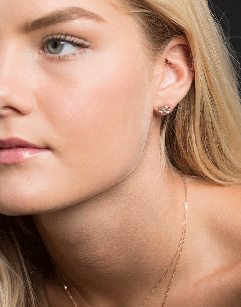 SUZANNE KALAN-Diamond Baguette Fireworks Studs-ROSE GOLD
