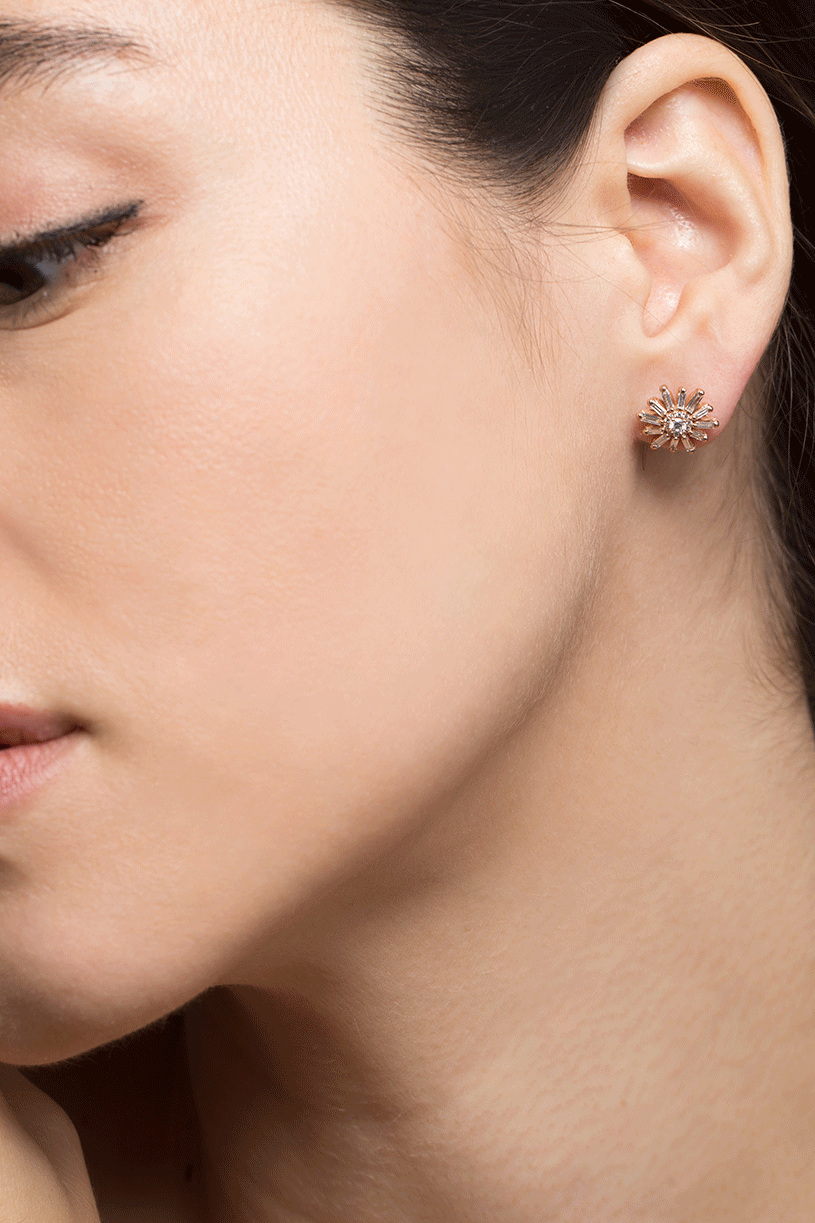 SUZANNE KALAN-Fireworks Baguette Diamond Flower Studs-ROSE GOLD
