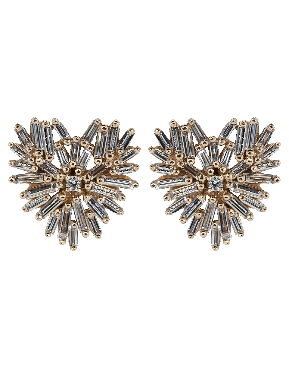 SUZANNE KALAN-Fireworks Baguette Diamond Heart Earrings-ROSE GOLD