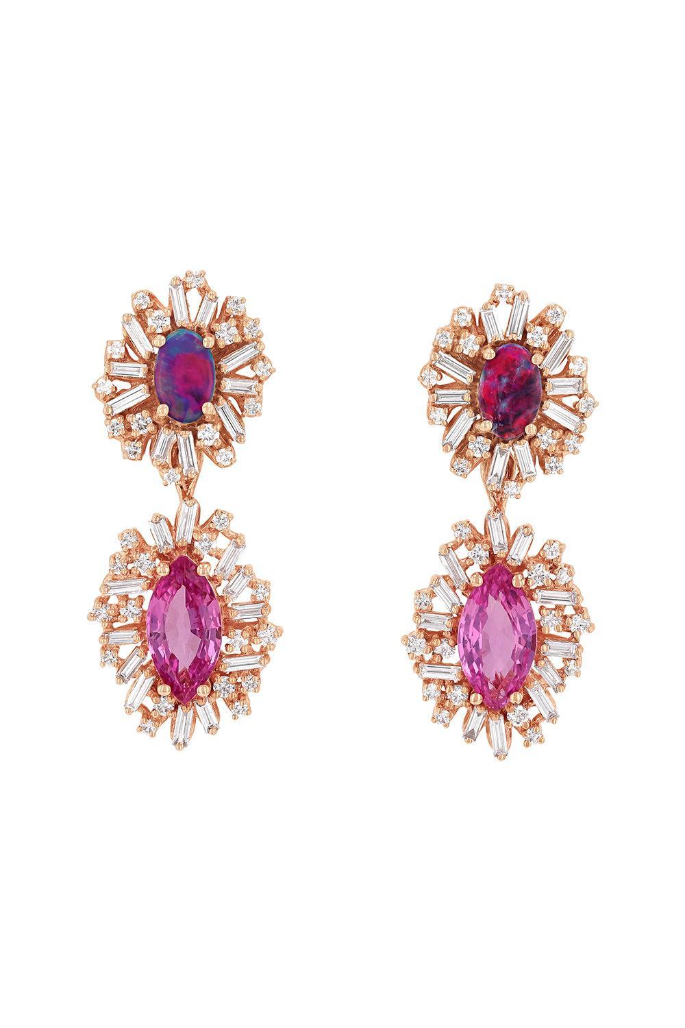 Opal Sapphire Double Drop Earrings-ROSE GOLD-JEWELRYFINE JEWELEARRING-SUZANNE KALAN