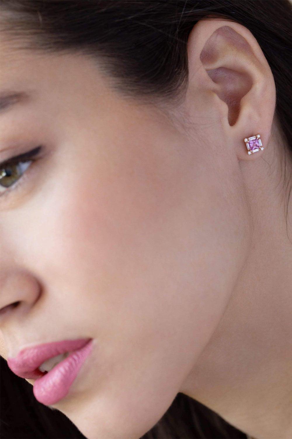SUZANNE KALAN-Pink Sapphire And Diamond Baguette Stud Earrings-ROSE GOLD